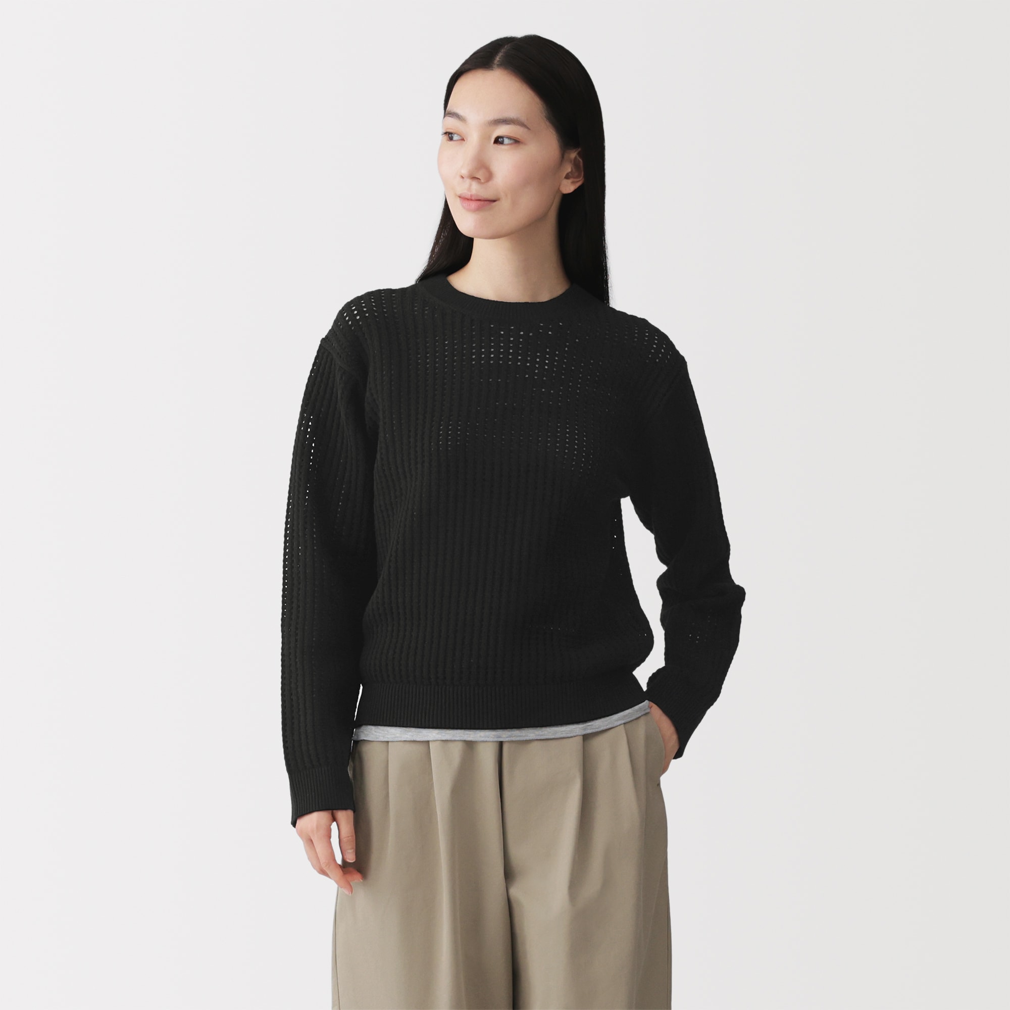 婦人　洗えるメッシュクルーネックセーター