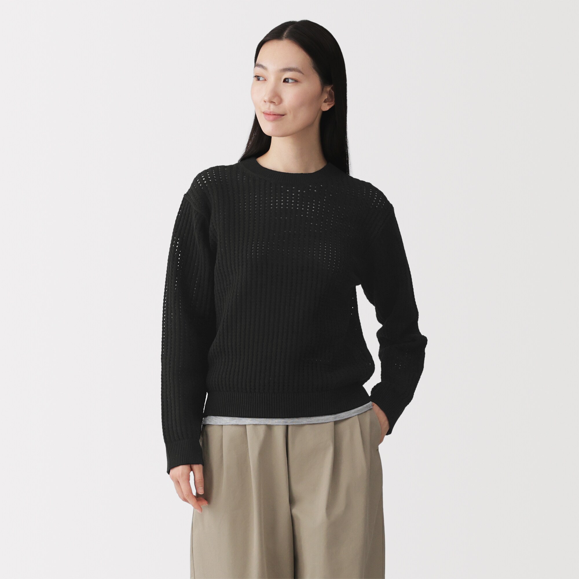 婦人　洗えるメッシュクルーネックセーター