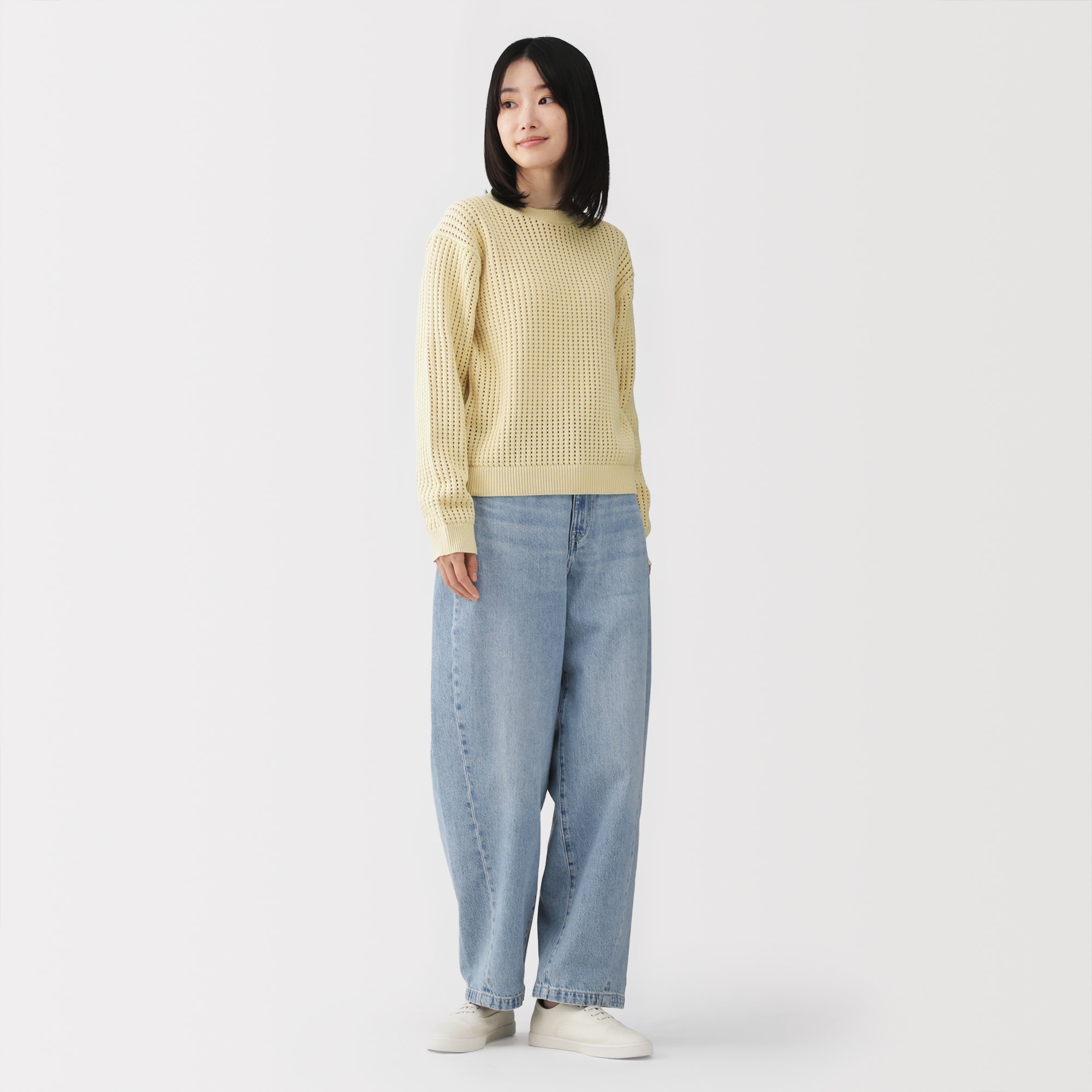 婦人　洗えるメッシュクルーネックセーター