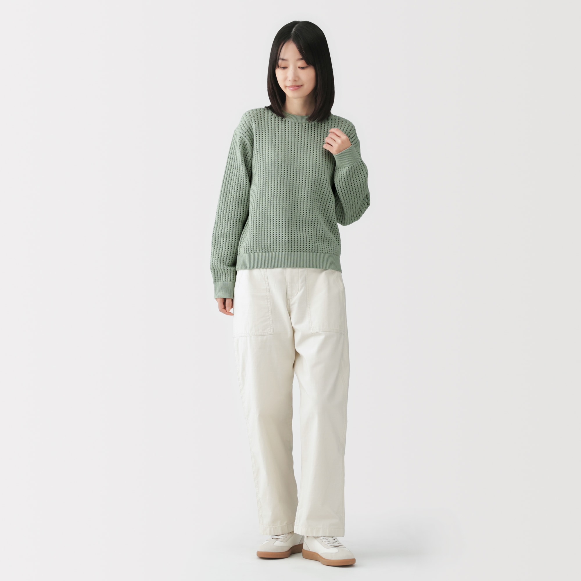 婦人　洗えるメッシュクルーネックセーター