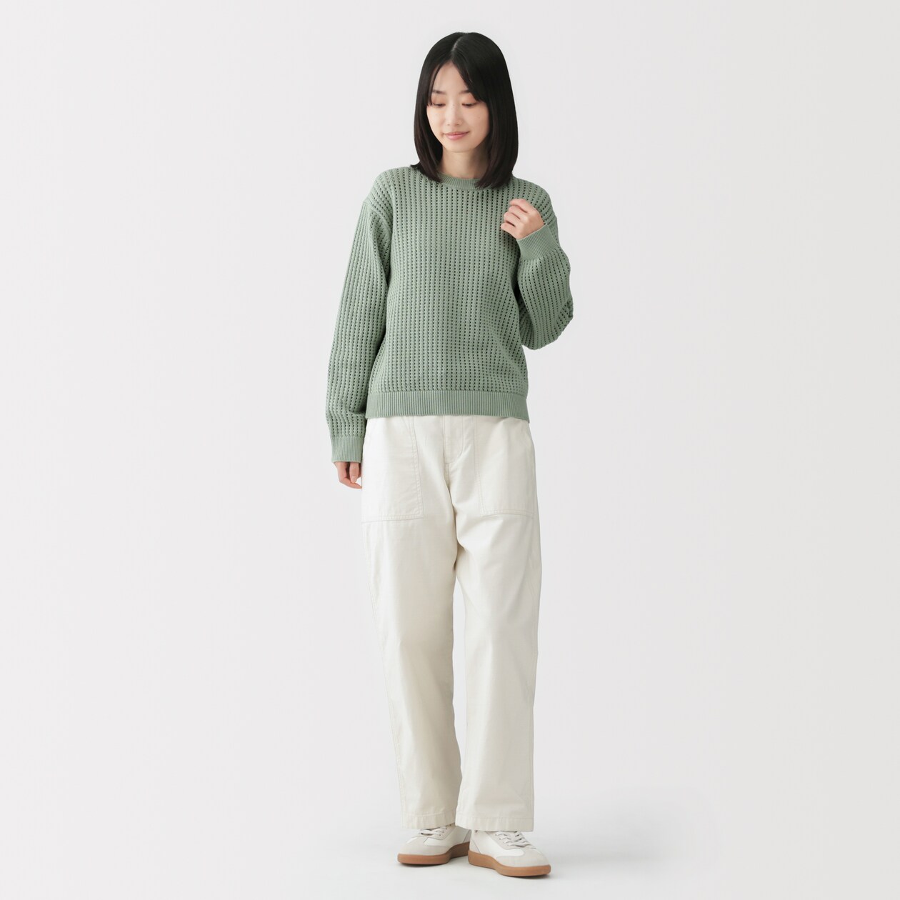 婦人　洗えるメッシュクルーネックセーター