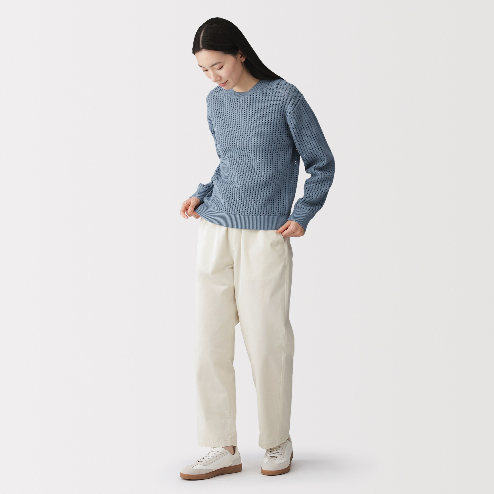 婦人　洗えるメッシュクルーネックセーター