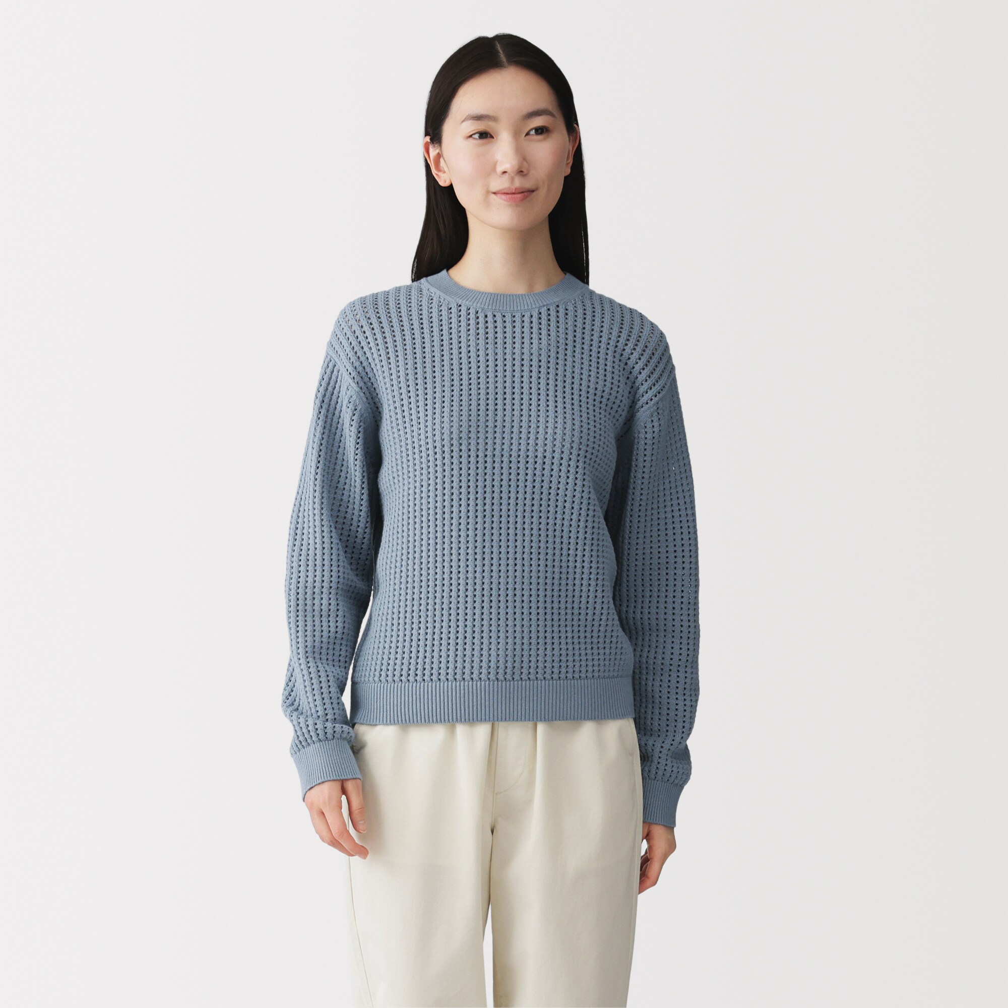 婦人　洗えるメッシュクルーネックセーター