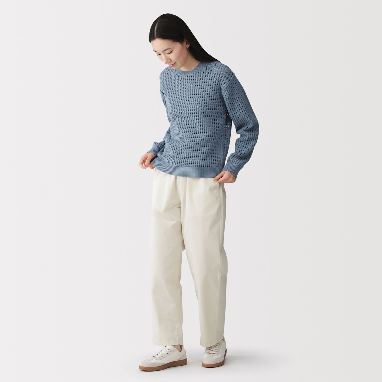 婦人　洗えるメッシュクルーネックセーター