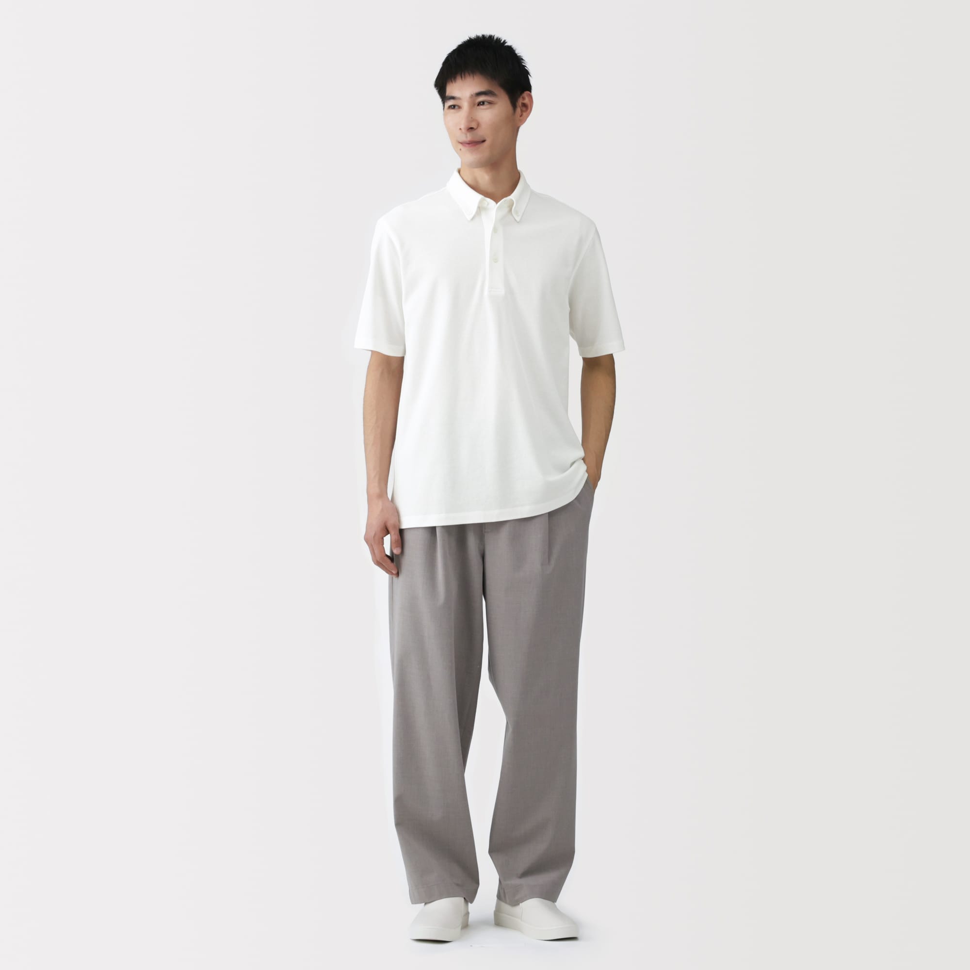 紳士　涼感ＵＶカット鹿の子編みボタンダウン半袖ポロシャツ