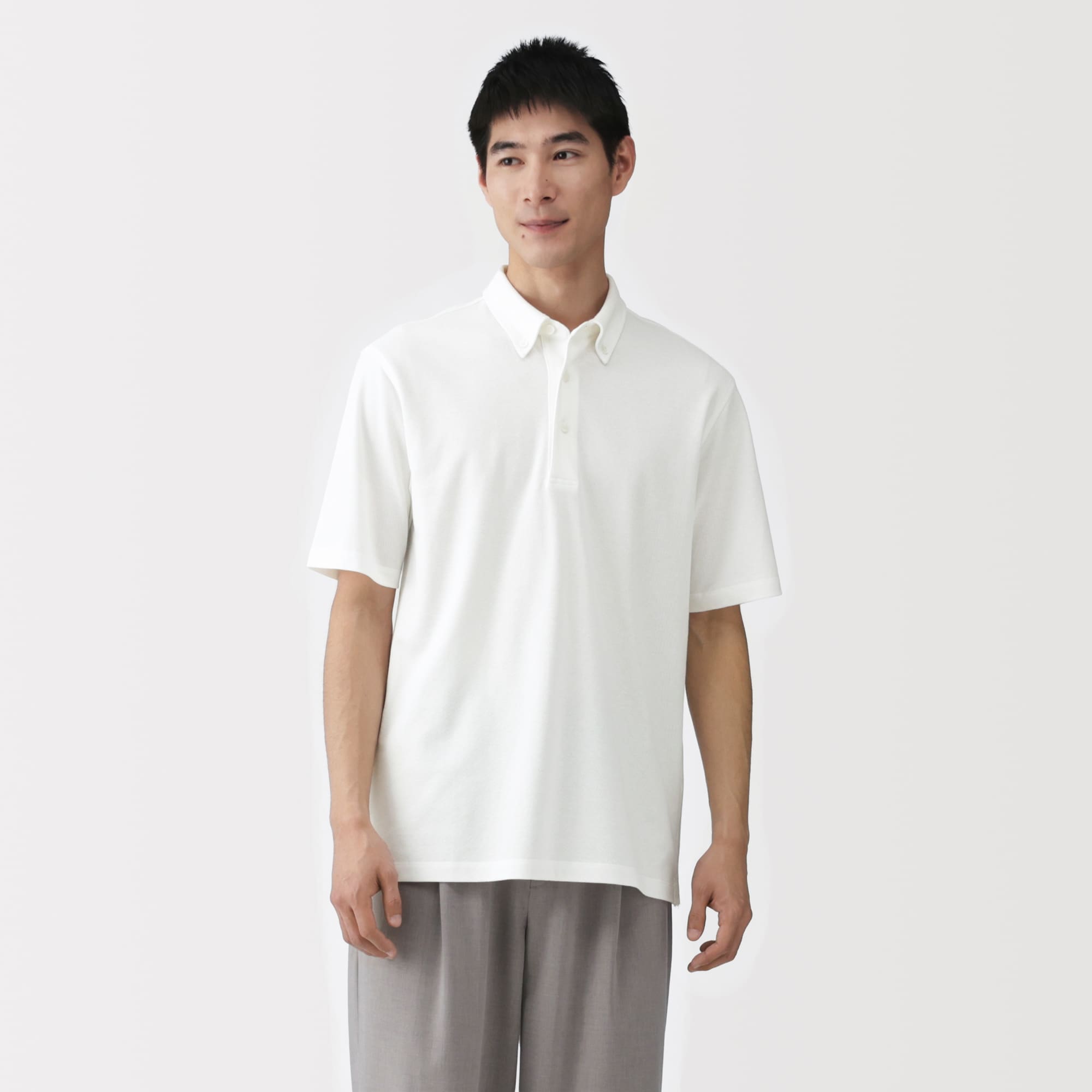 紳士　涼感ＵＶカット鹿の子編みボタンダウン半袖ポロシャツ