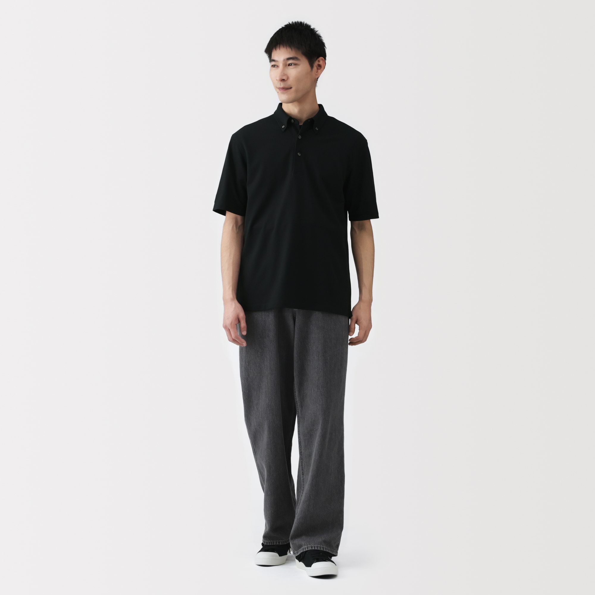 紳士　涼感ＵＶカット鹿の子編みボタンダウン半袖ポロシャツ