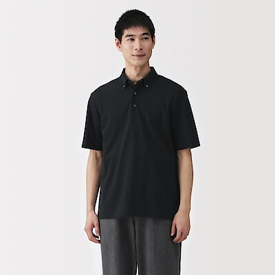 紳士　涼感ＵＶカット鹿の子編みボタンダウン半袖ポロシャツ