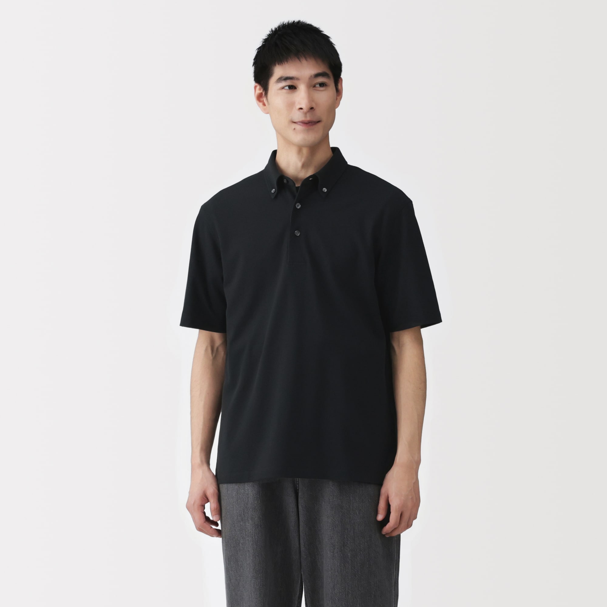 紳士　涼感ＵＶカット鹿の子編みボタンダウン半袖ポロシャツ