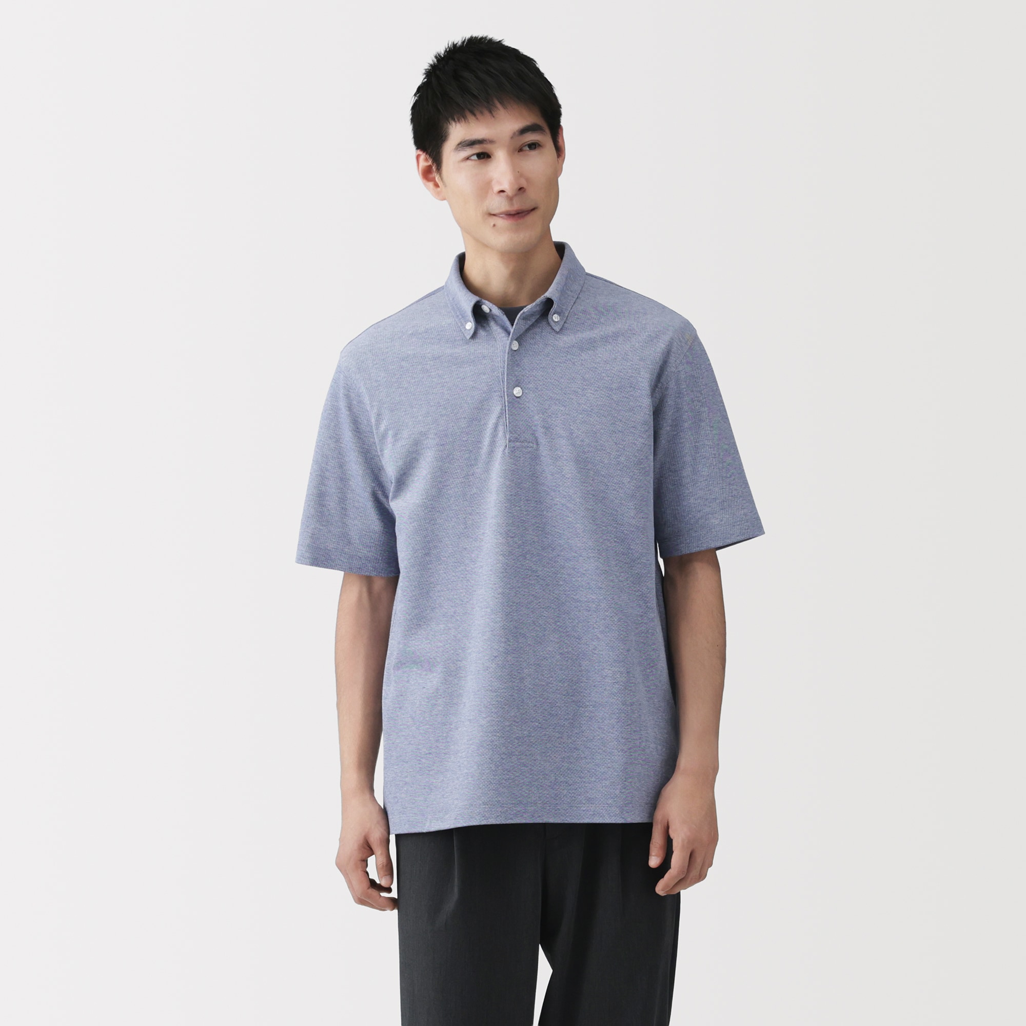 紳士　涼感ＵＶカット鹿の子編みボタンダウン半袖ポロシャツ