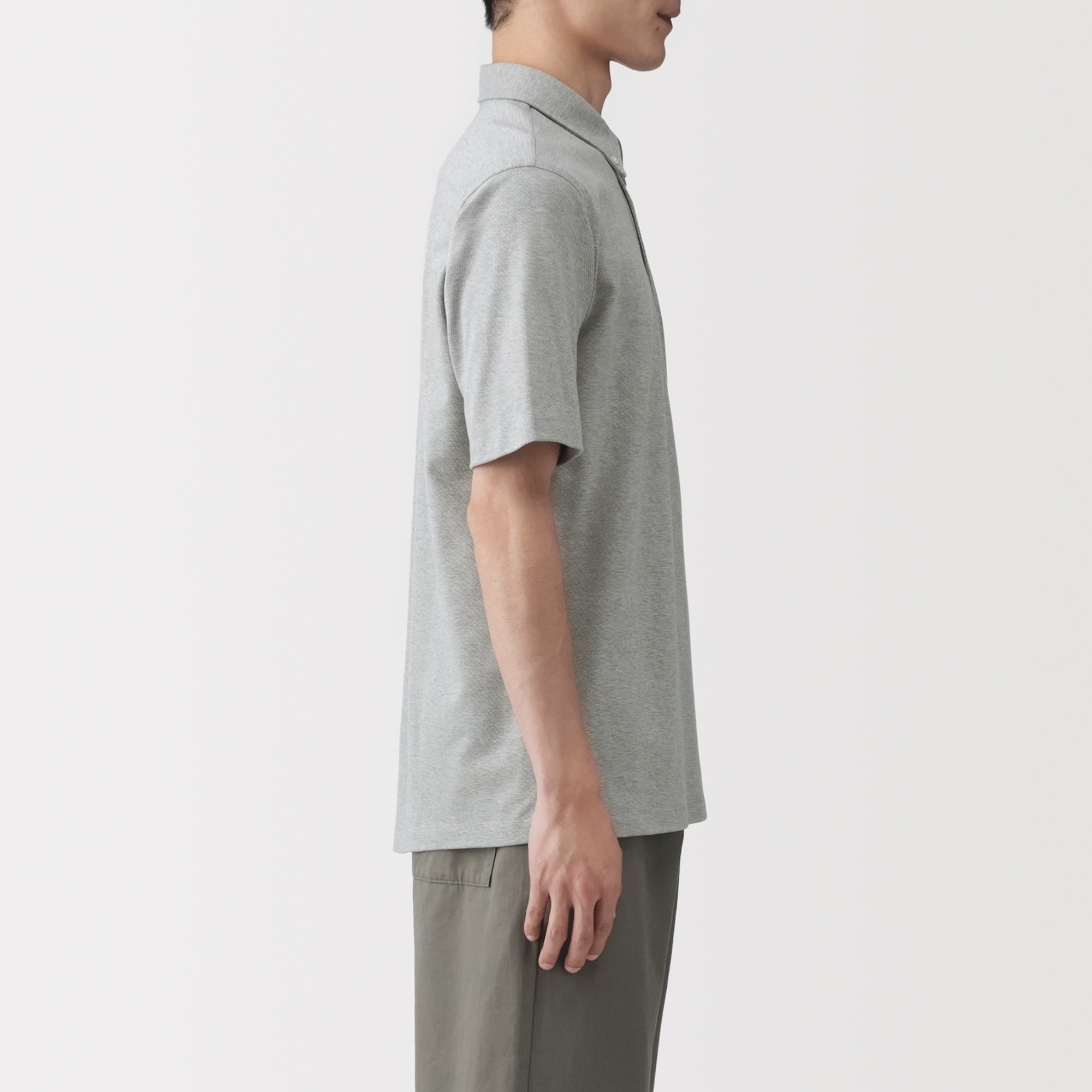 紳士　涼感ＵＶカット鹿の子編みボタンダウン半袖ポロシャツ