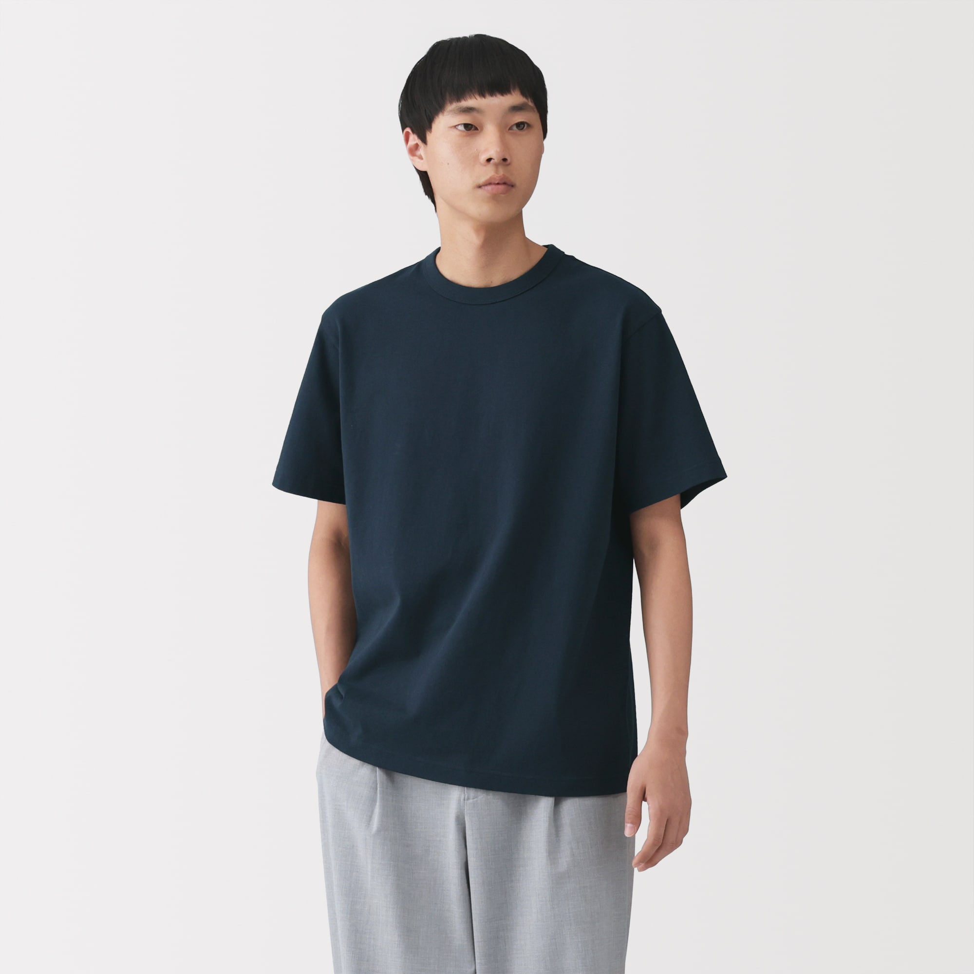 紳士 洗いざらし太番手クルーネック半袖Tシャツ | 無印良品