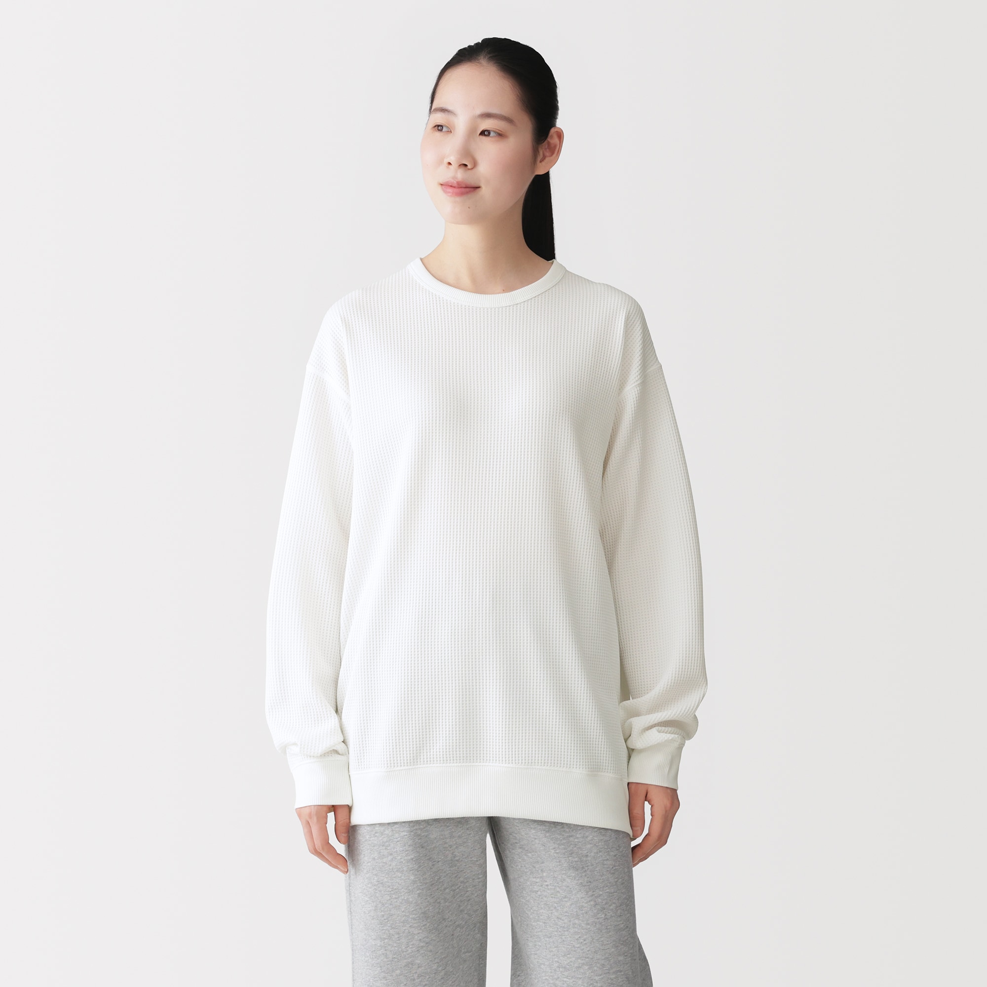 紳士 UVカット乾きやすいワッフルクルーネック長袖Tシャツ | 無印良品