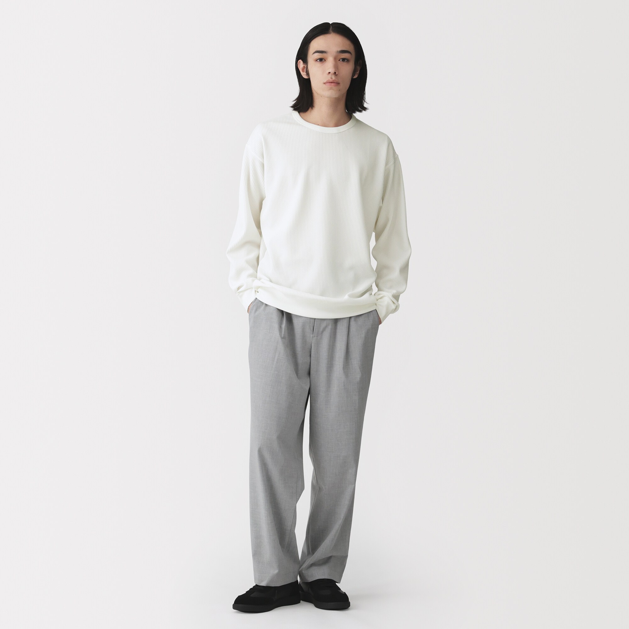 紳士　ＵＶカット乾きやすいワッフルクルーネック長袖Ｔシャツ