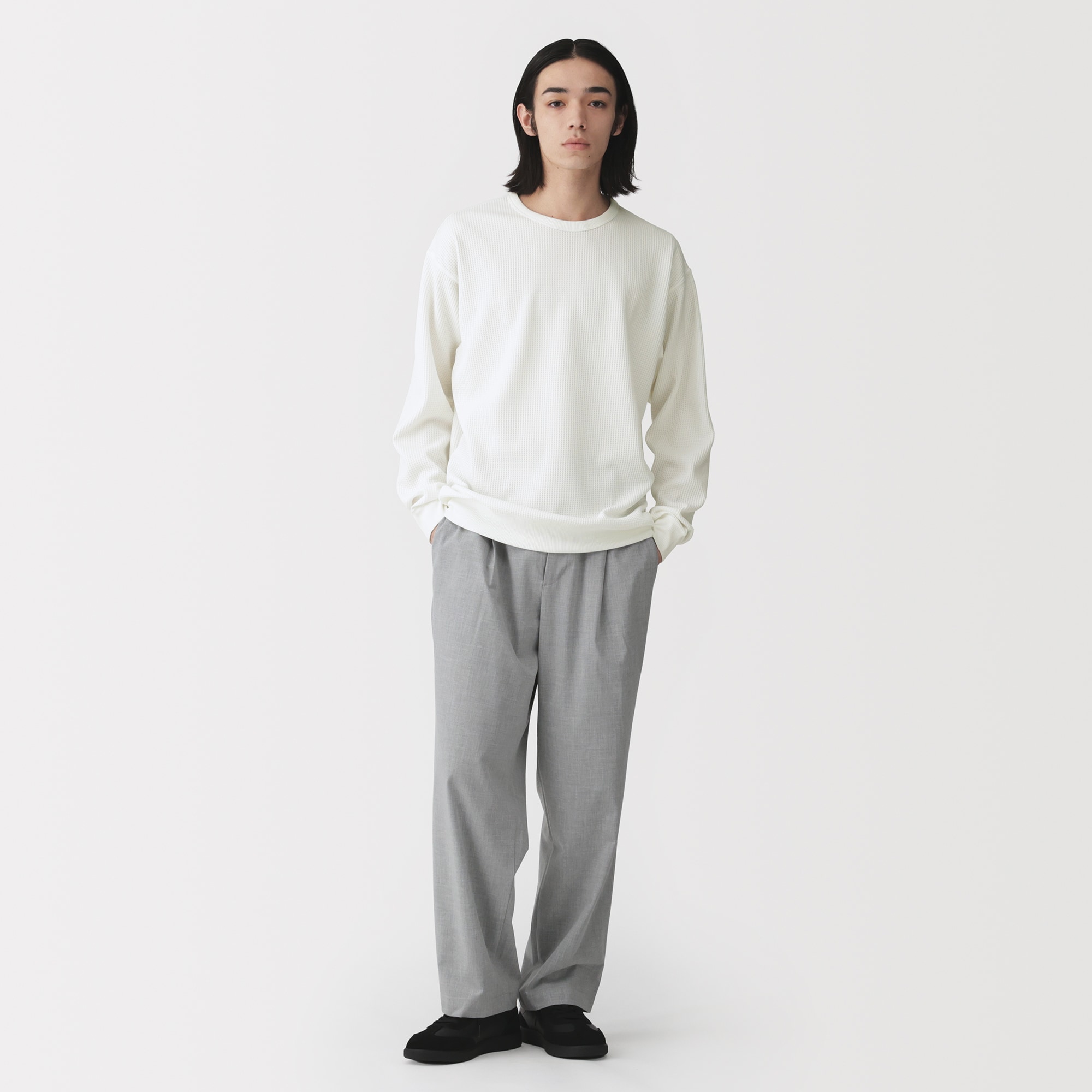 紳士　ＵＶカット乾きやすいワッフルクルーネック長袖Ｔシャツ