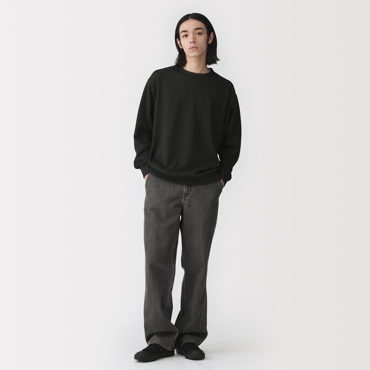 ＜循環＞紳士　ＵＶカット乾きやすいワッフルクルーネック長袖Ｔシャツ