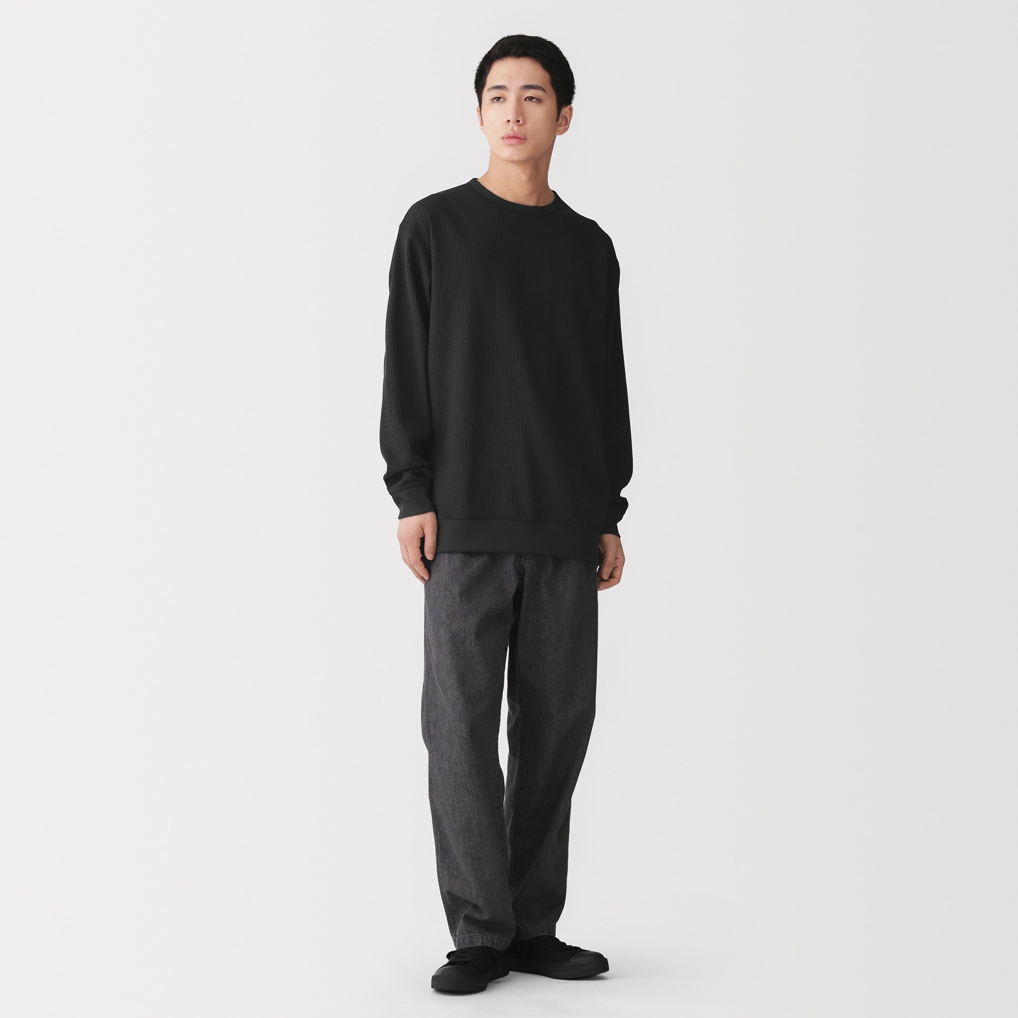 紳士 UVカット乾きやすいワッフルクルーネック長袖Tシャツ | 無印良品