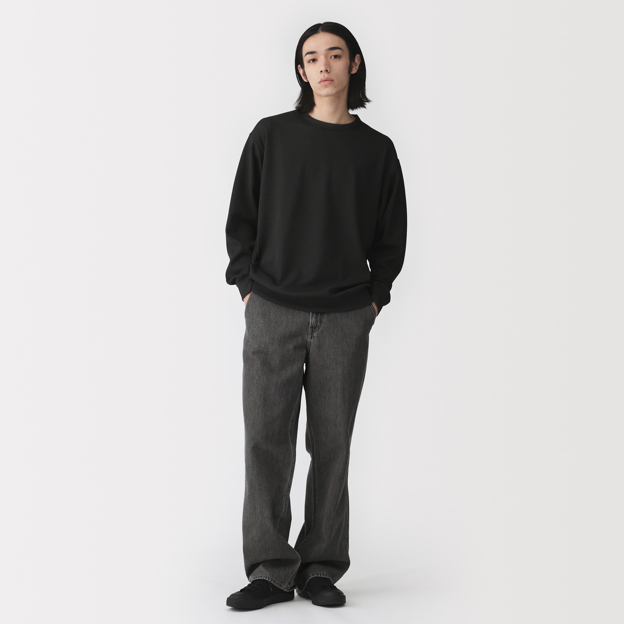 紳士　ＵＶカット乾きやすいワッフルクルーネック長袖Ｔシャツ