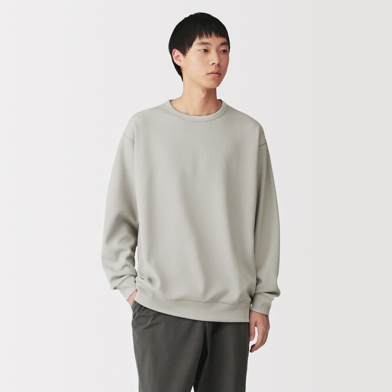 ＜循環＞紳士　ＵＶカット乾きやすいワッフルクルーネック長袖Ｔシャツ