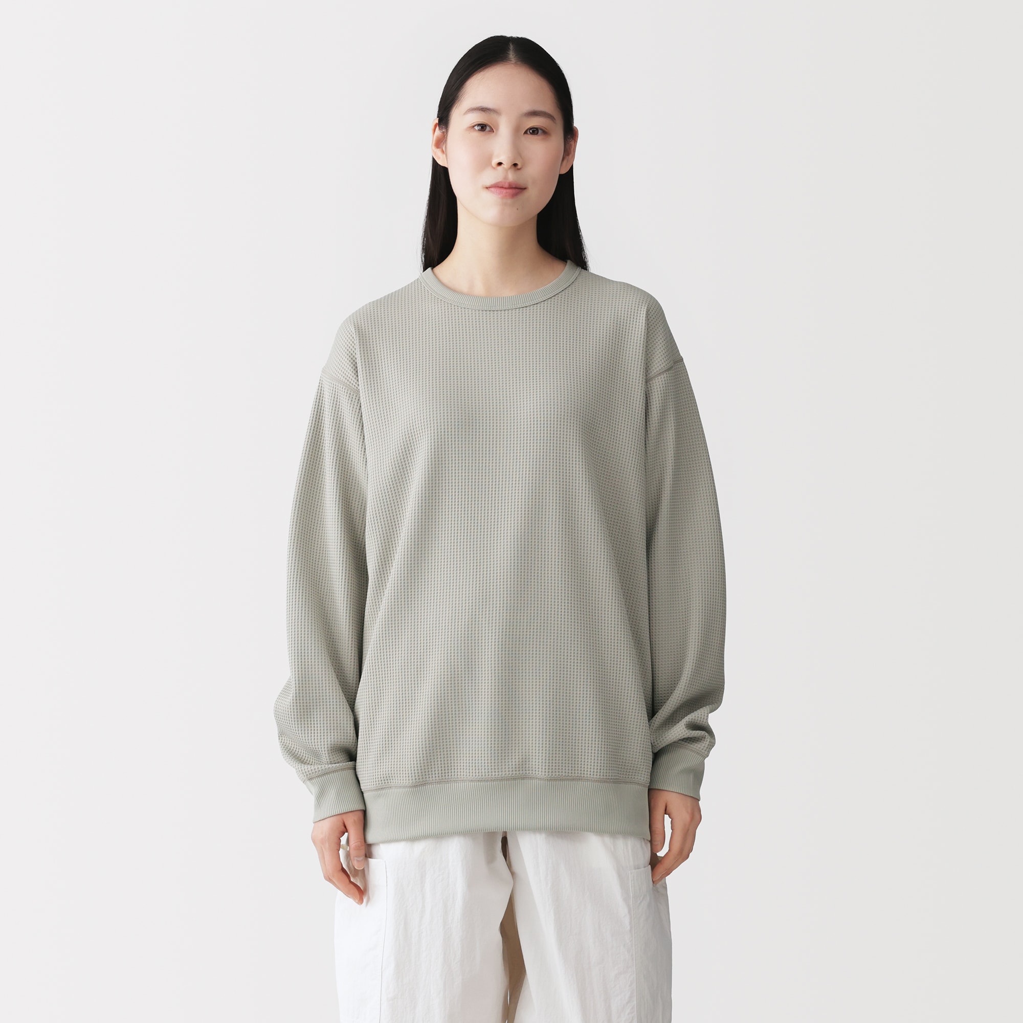 紳士 UVカット乾きやすいワッフルクルーネック長袖Tシャツ | 無印良品