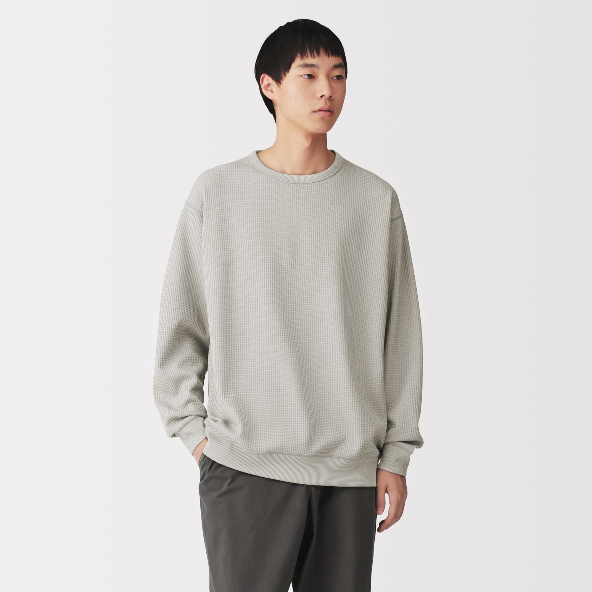 紳士　ＵＶカット乾きやすいワッフルクルーネック長袖Ｔシャツ