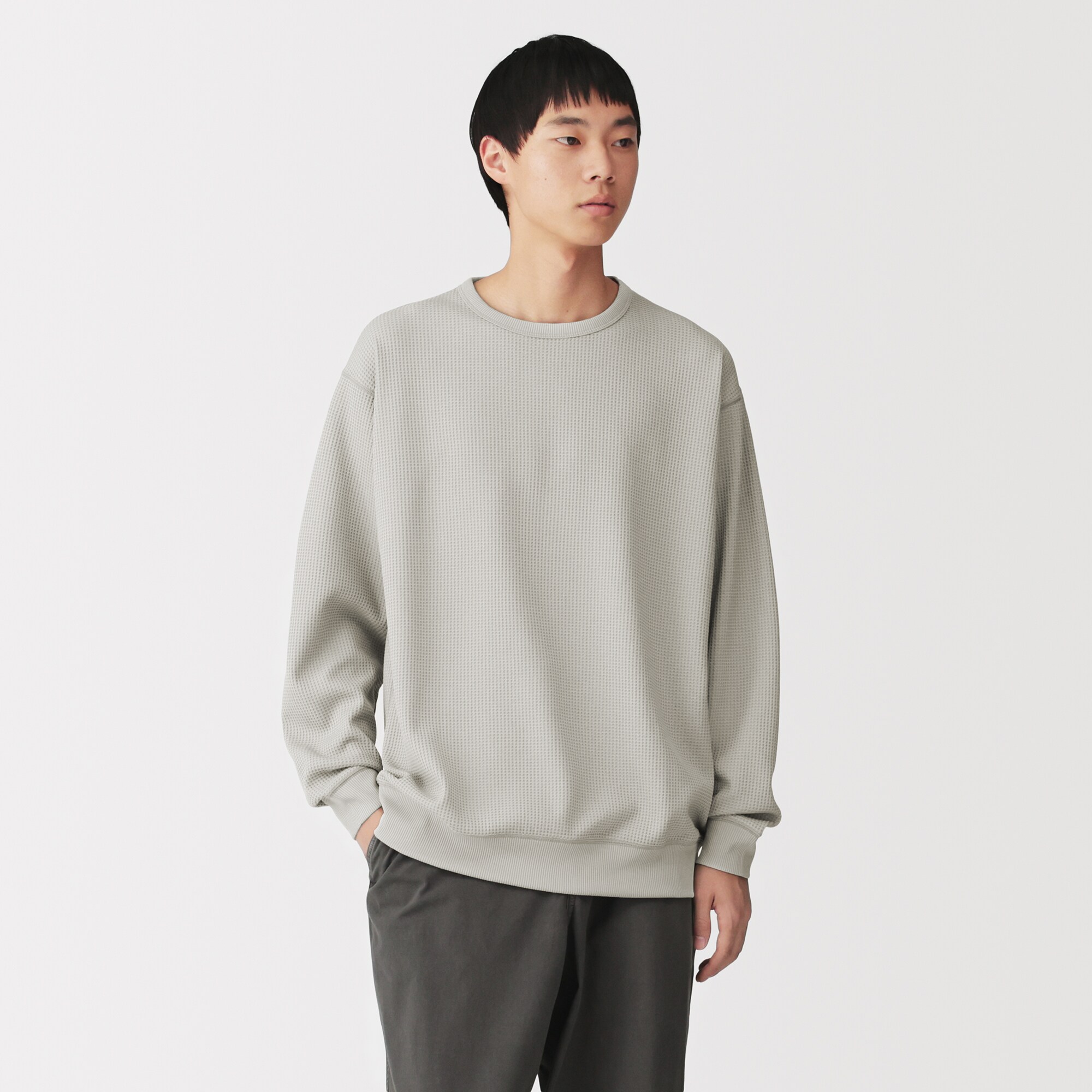 紳士　ＵＶカット乾きやすいワッフルクルーネック長袖Ｔシャツ