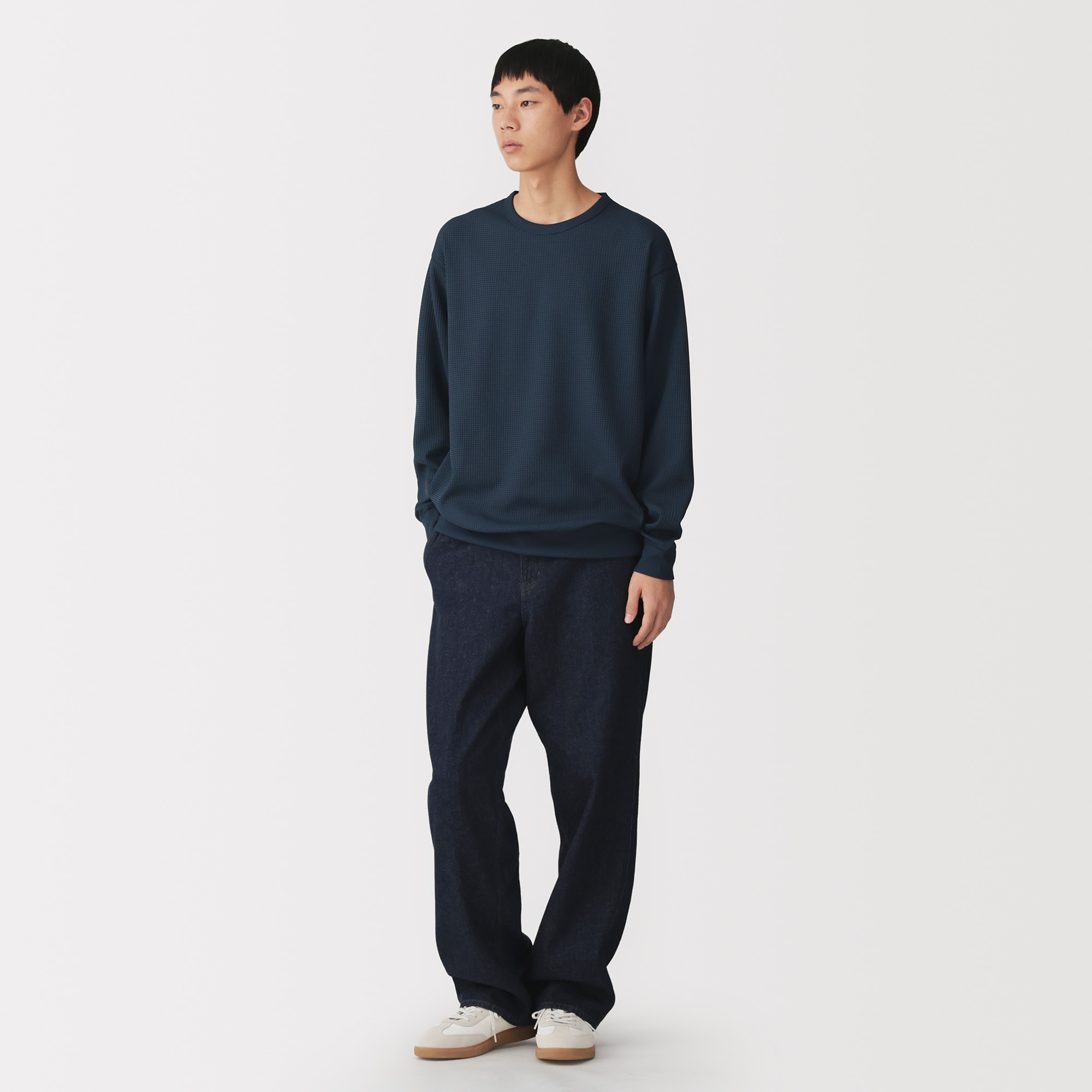 紳士 UVカット乾きやすいワッフルクルーネック長袖Tシャツ | 無印良品