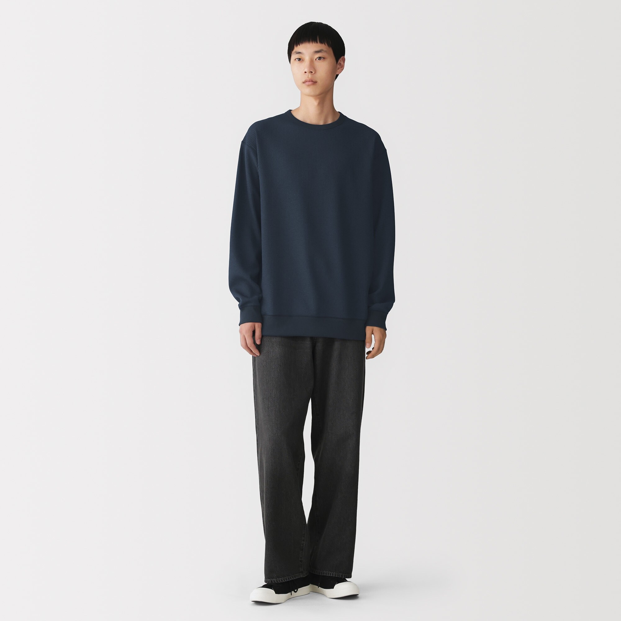 紳士　ＵＶカット乾きやすいワッフルクルーネック長袖Ｔシャツ
