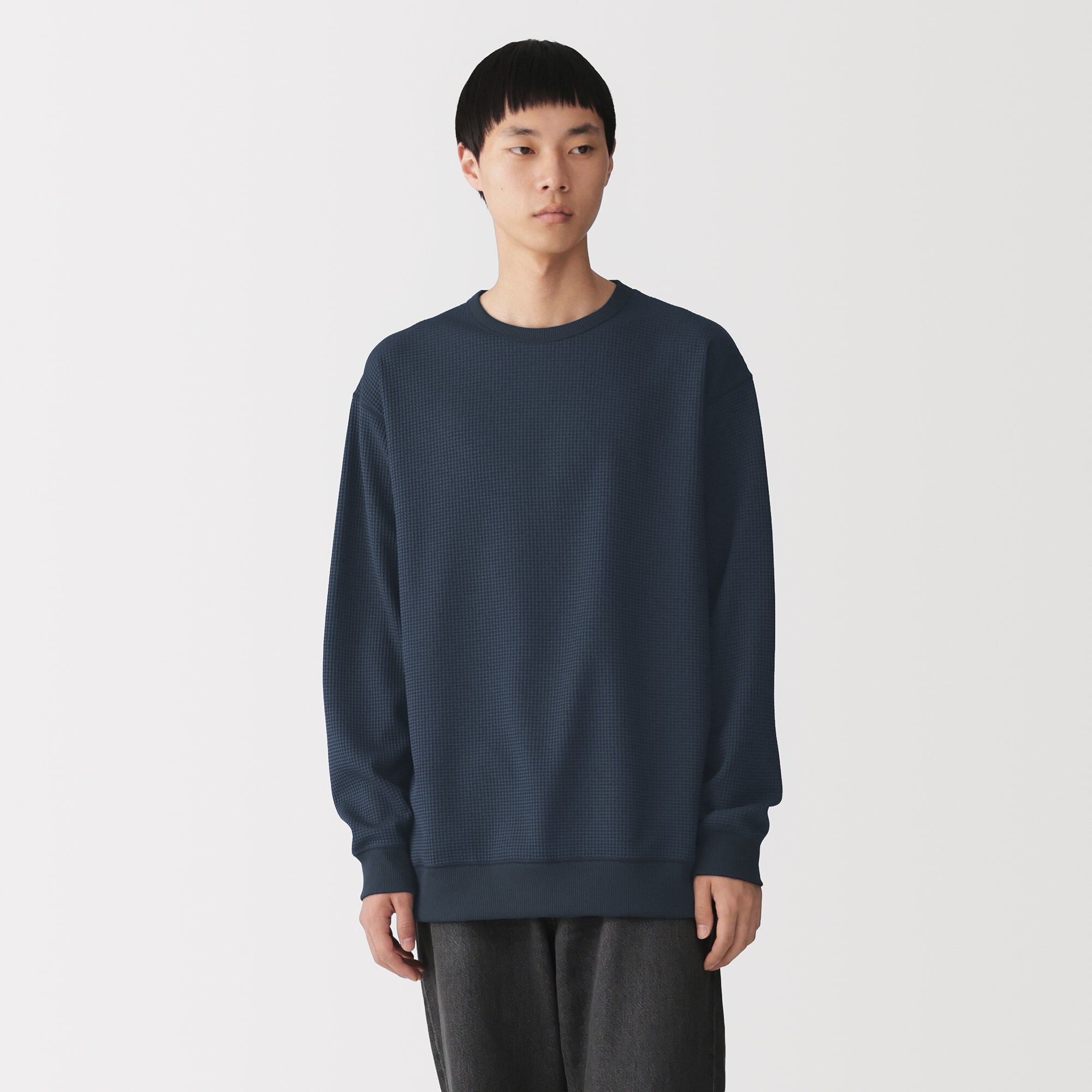 紳士　ＵＶカット乾きやすいワッフルクルーネック長袖Ｔシャツ