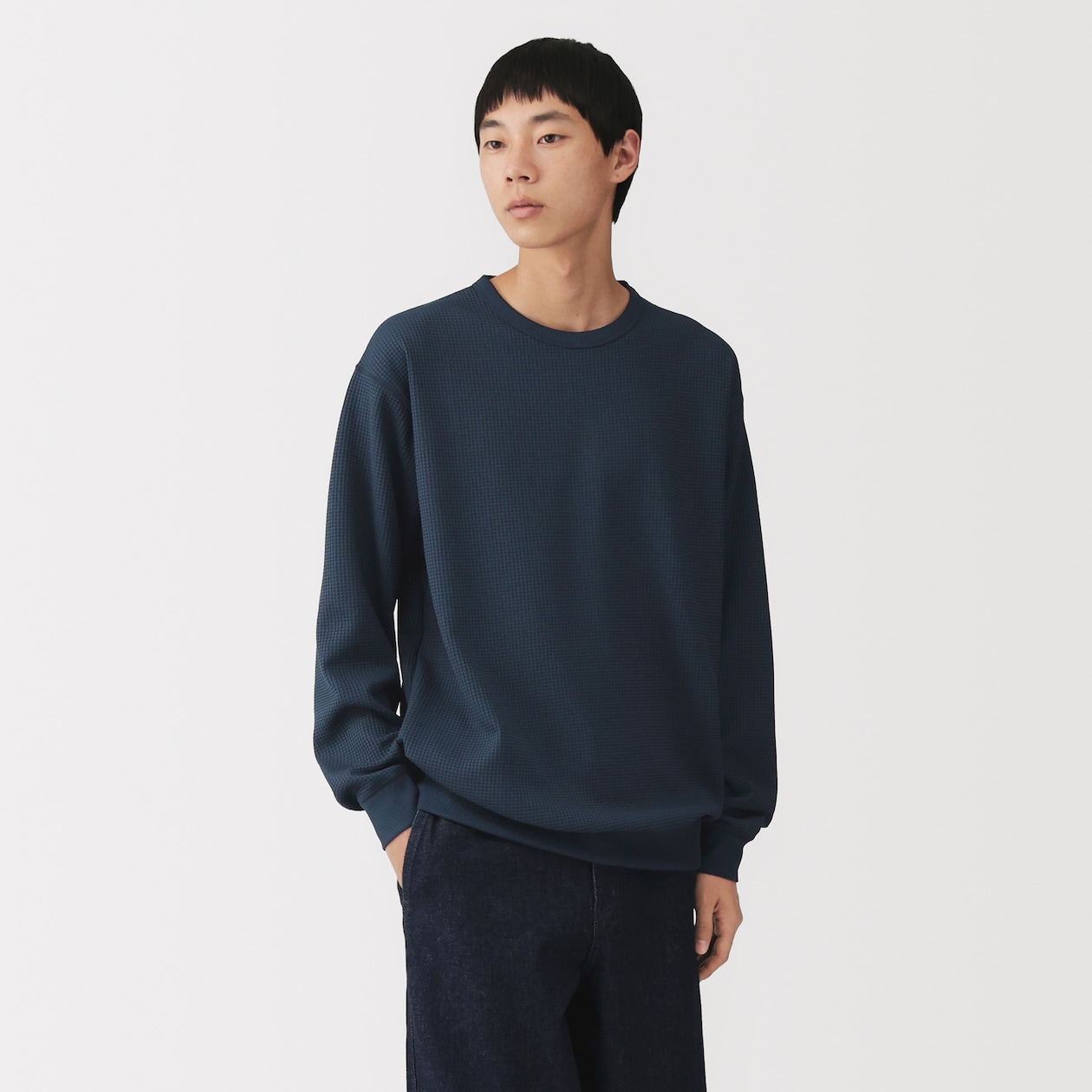 ＜循環＞紳士　ＵＶカット乾きやすいワッフルクルーネック長袖Ｔシャツ