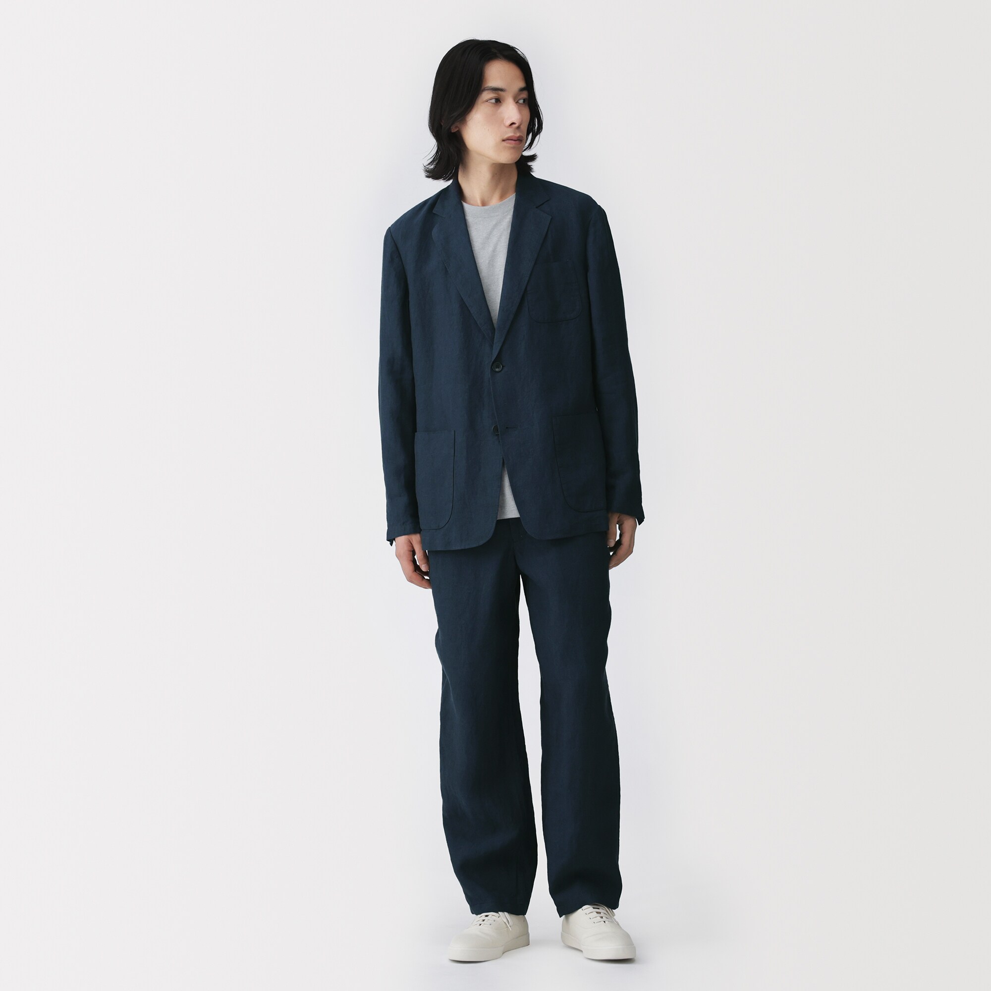 無印良品　新品 紳士　リネン洗いざらしジャケット 紳士　ネイビー　XL 紳士 リネン洗いざらしジャケット | 無印良品