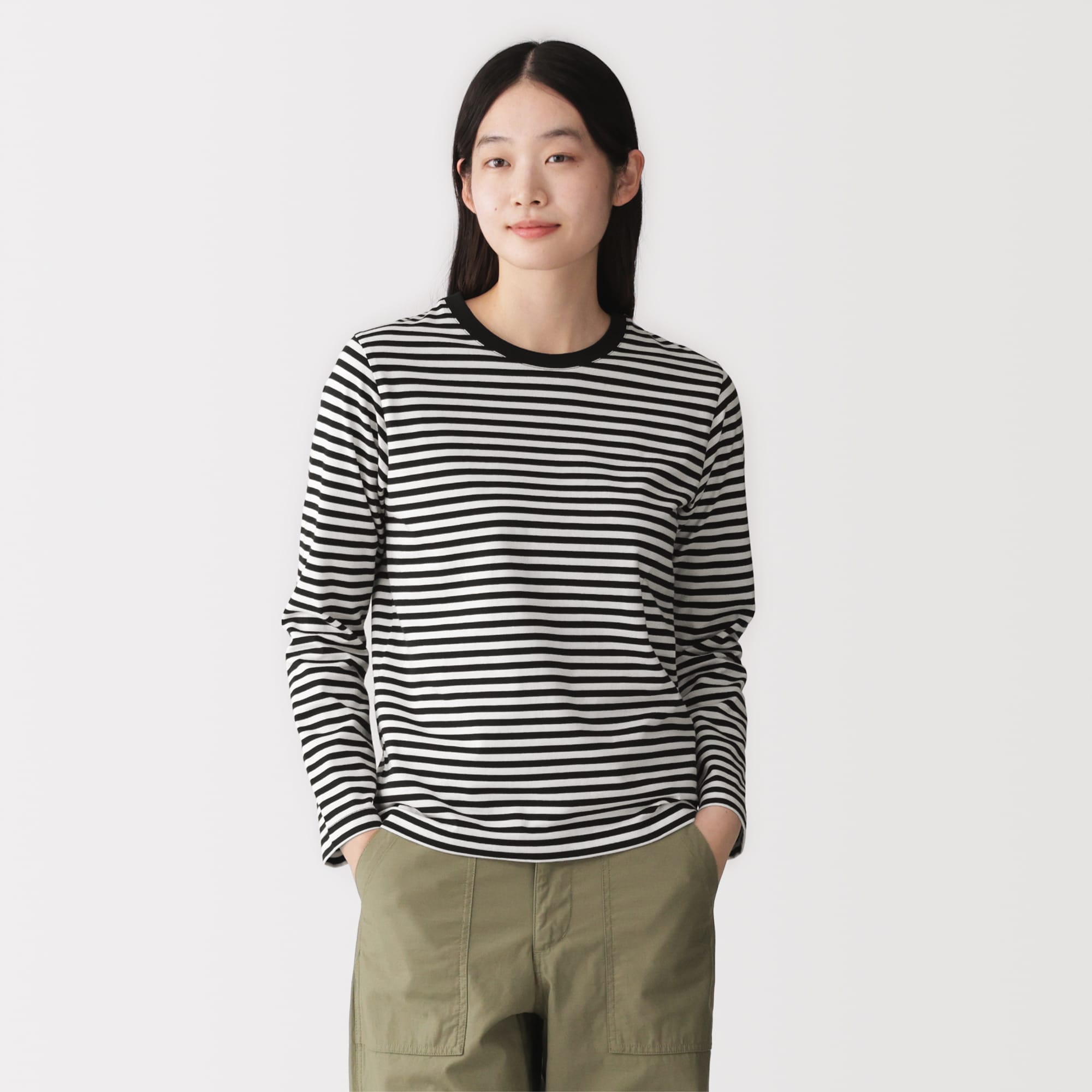 新品未使用タグ付き モノテック カットソー 38 ホワイト 婦人 天竺編みクルーネック長袖Tシャツ | 無印良品