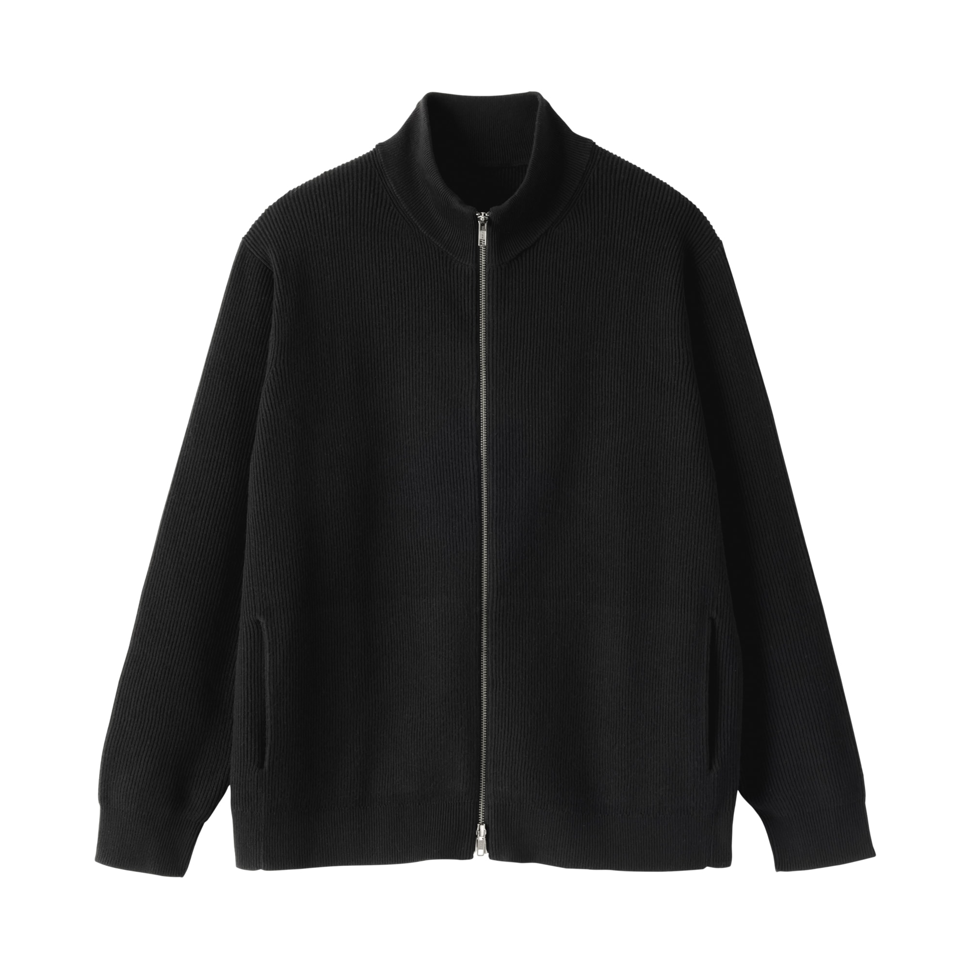 紳士　洗える畦編みフルジップカーディガン