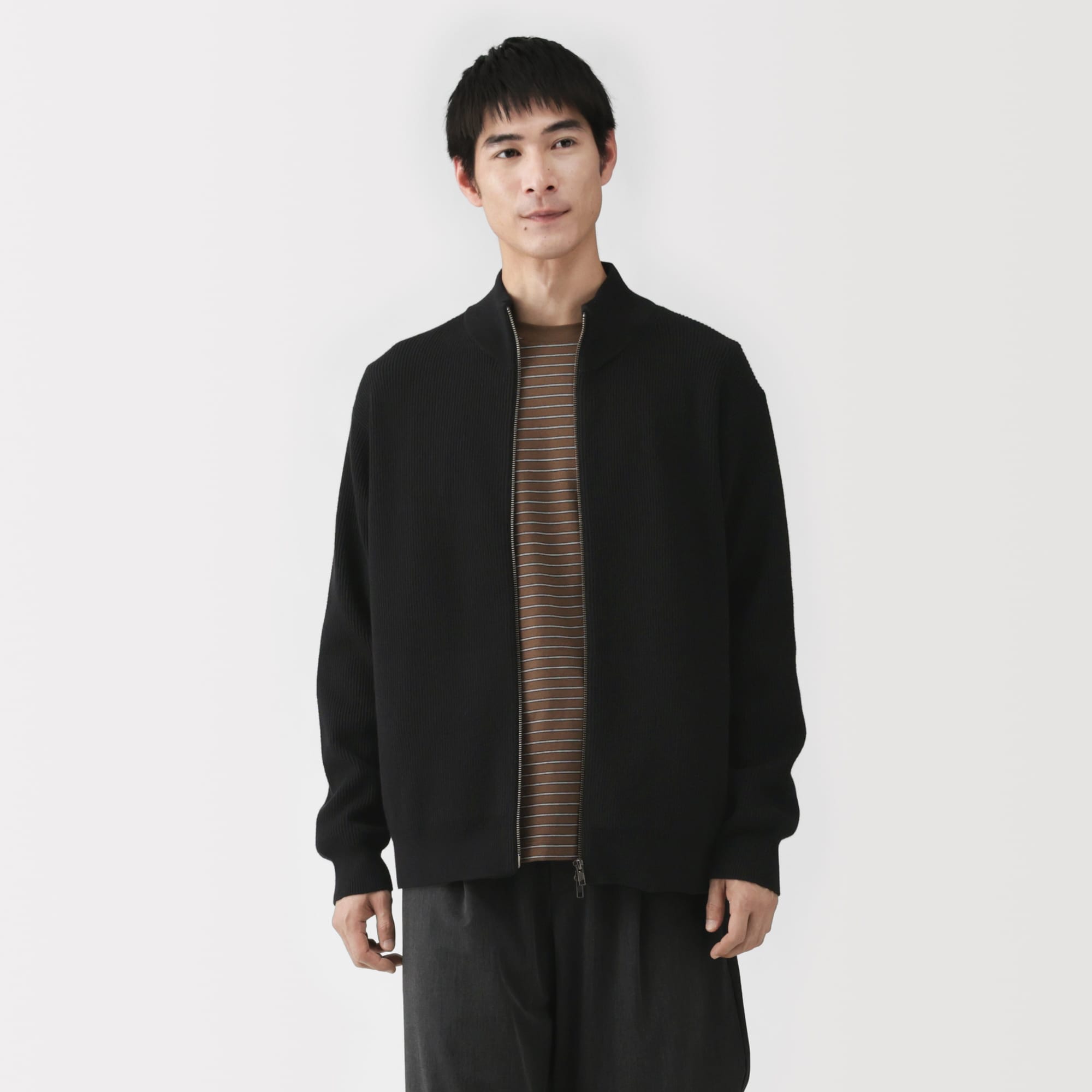 紳士 洗える畦編みフルジップカーディガン | 無印良品