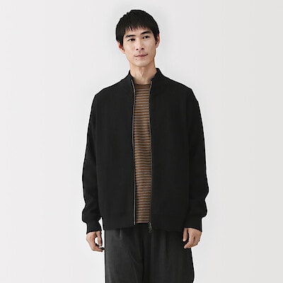 紳士　洗える畦編みフルジップカーディガン