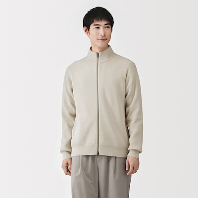 紳士　洗える畦編みフルジップカーディガン