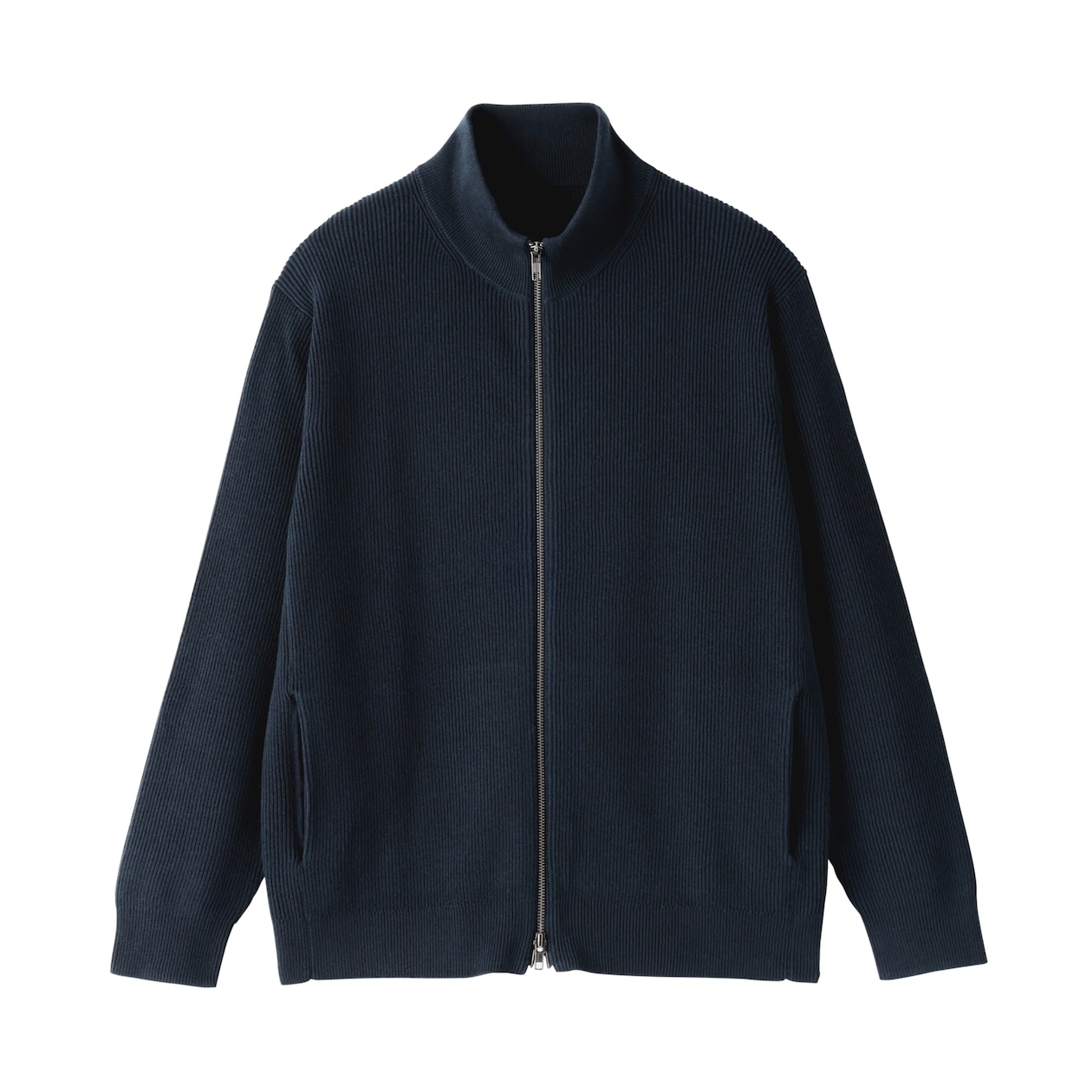 紳士　洗える畦編みフルジップカーディガン