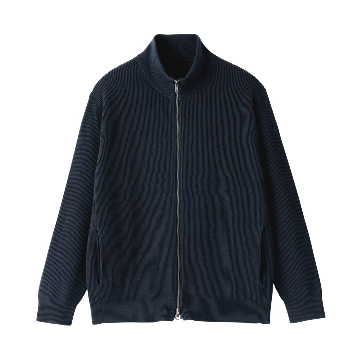 紳士　洗える畦編みフルジップカーディガン