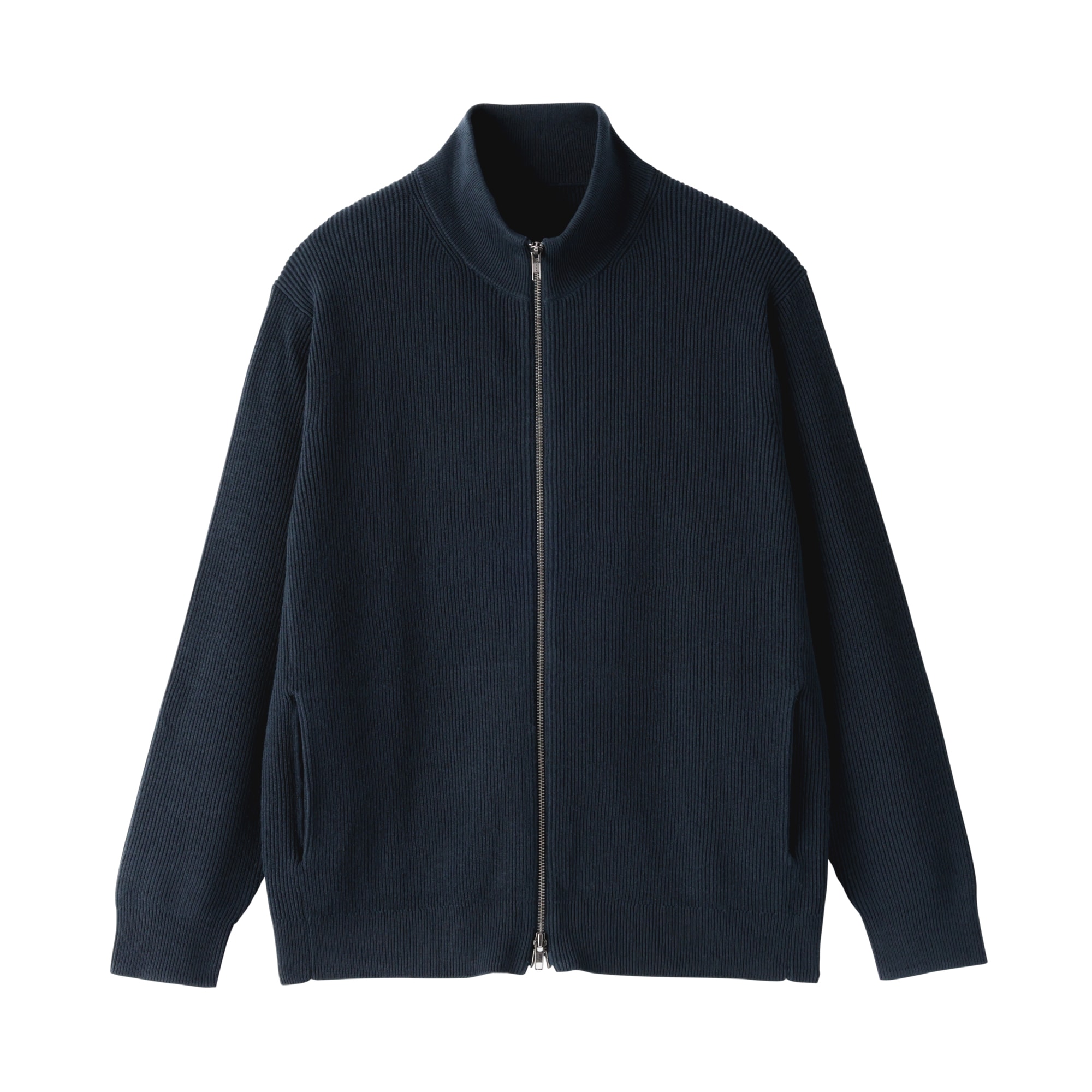 紳士　洗える畦編みフルジップカーディガン