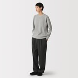 紳士　洗えるワッフル編みクルーネックセーター