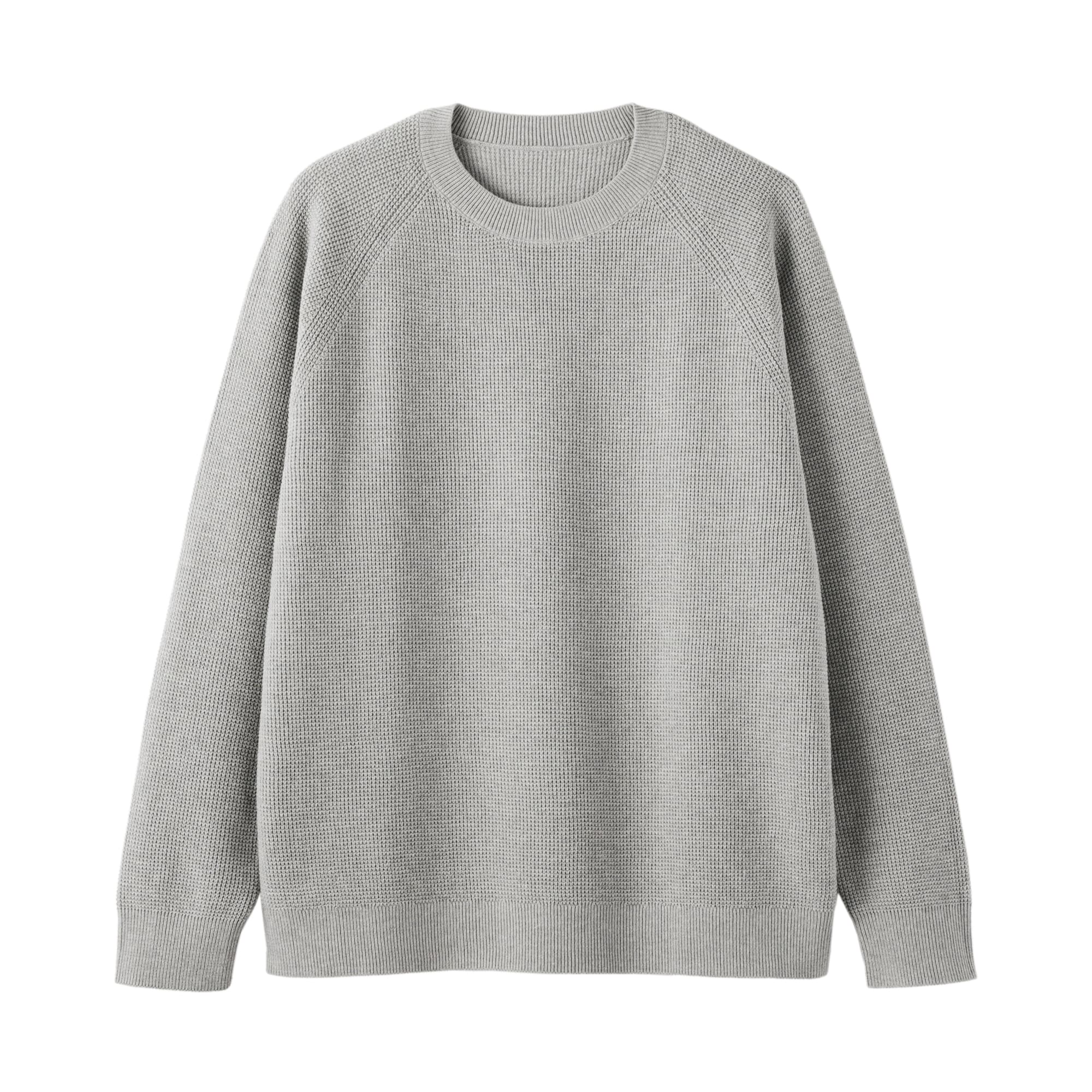 紳士　洗えるワッフル編みクルーネックセーター