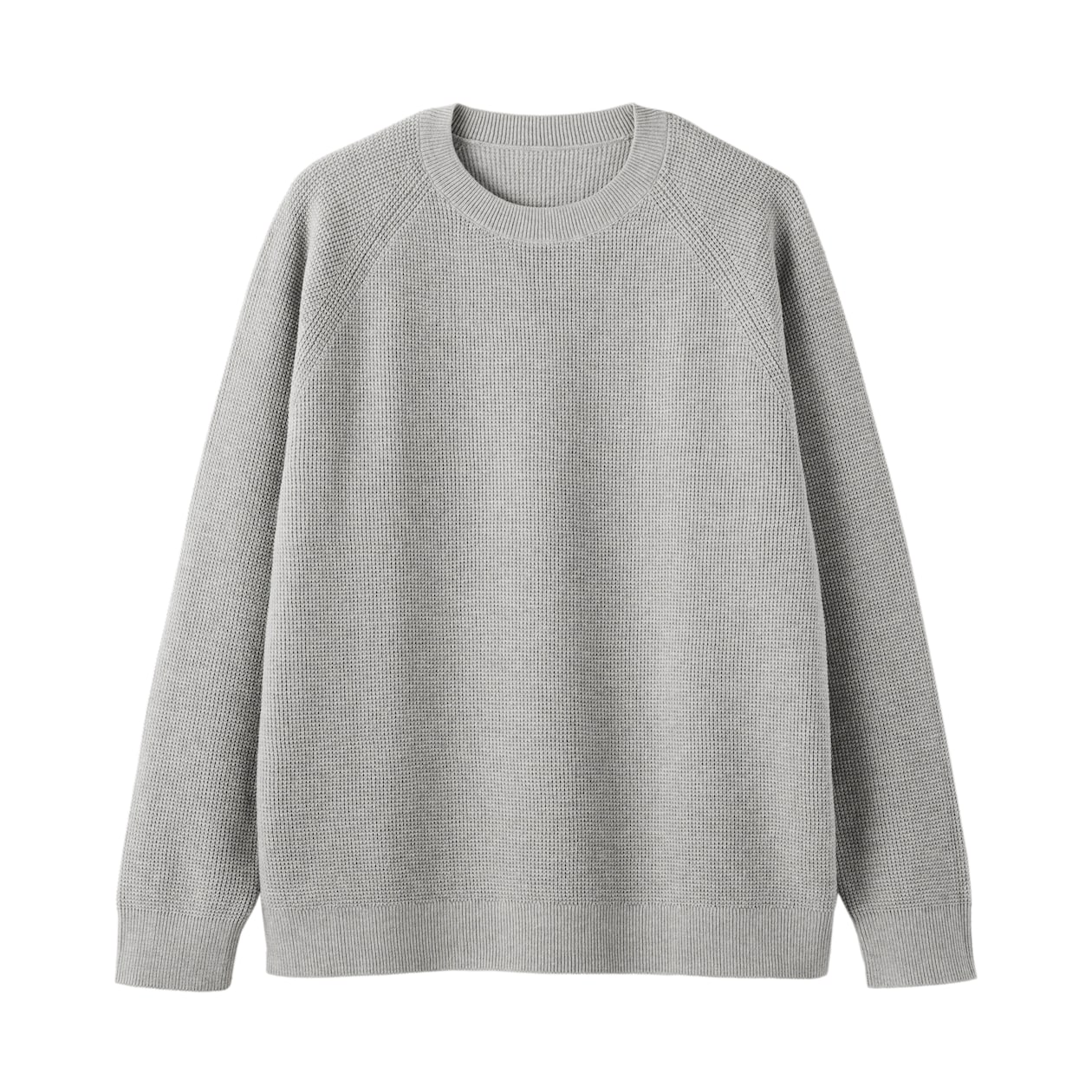紳士　洗えるワッフル編みクルーネックセーター