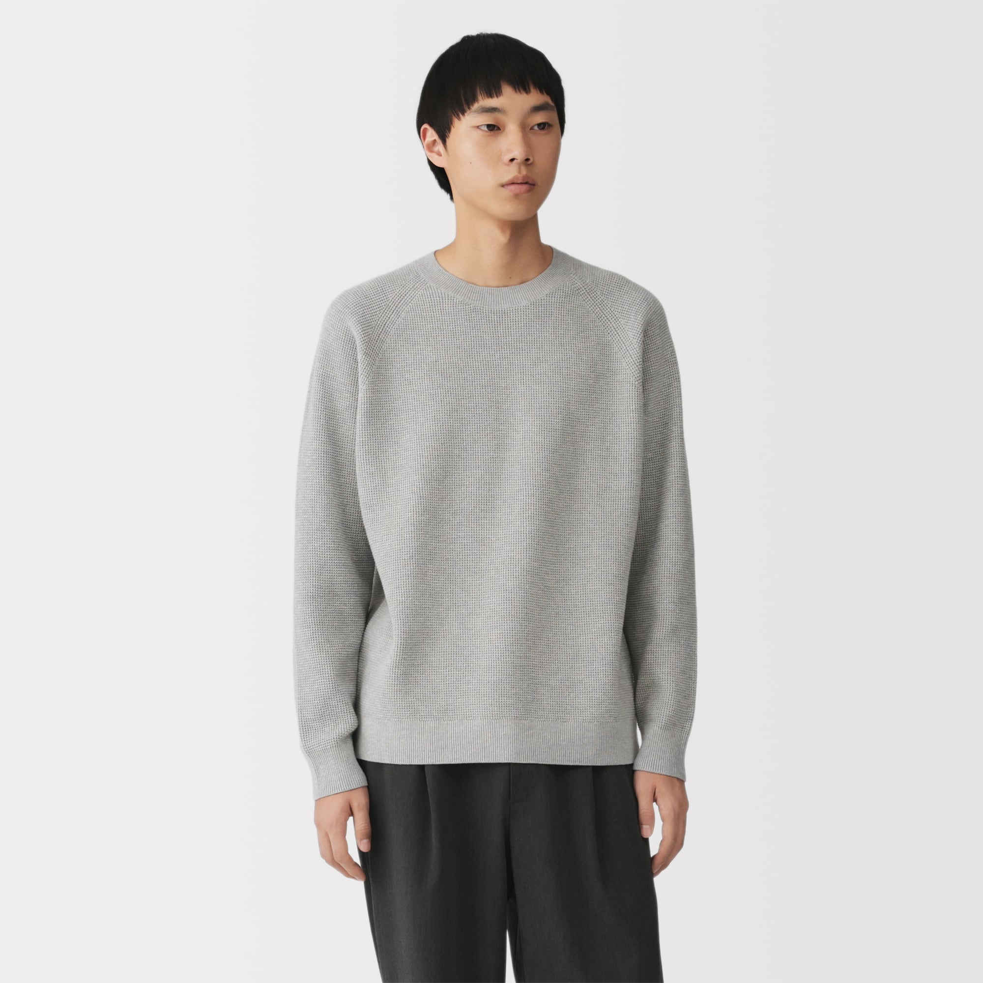 紳士 洗えるワッフル編みクルーネックセーター | 無印良品