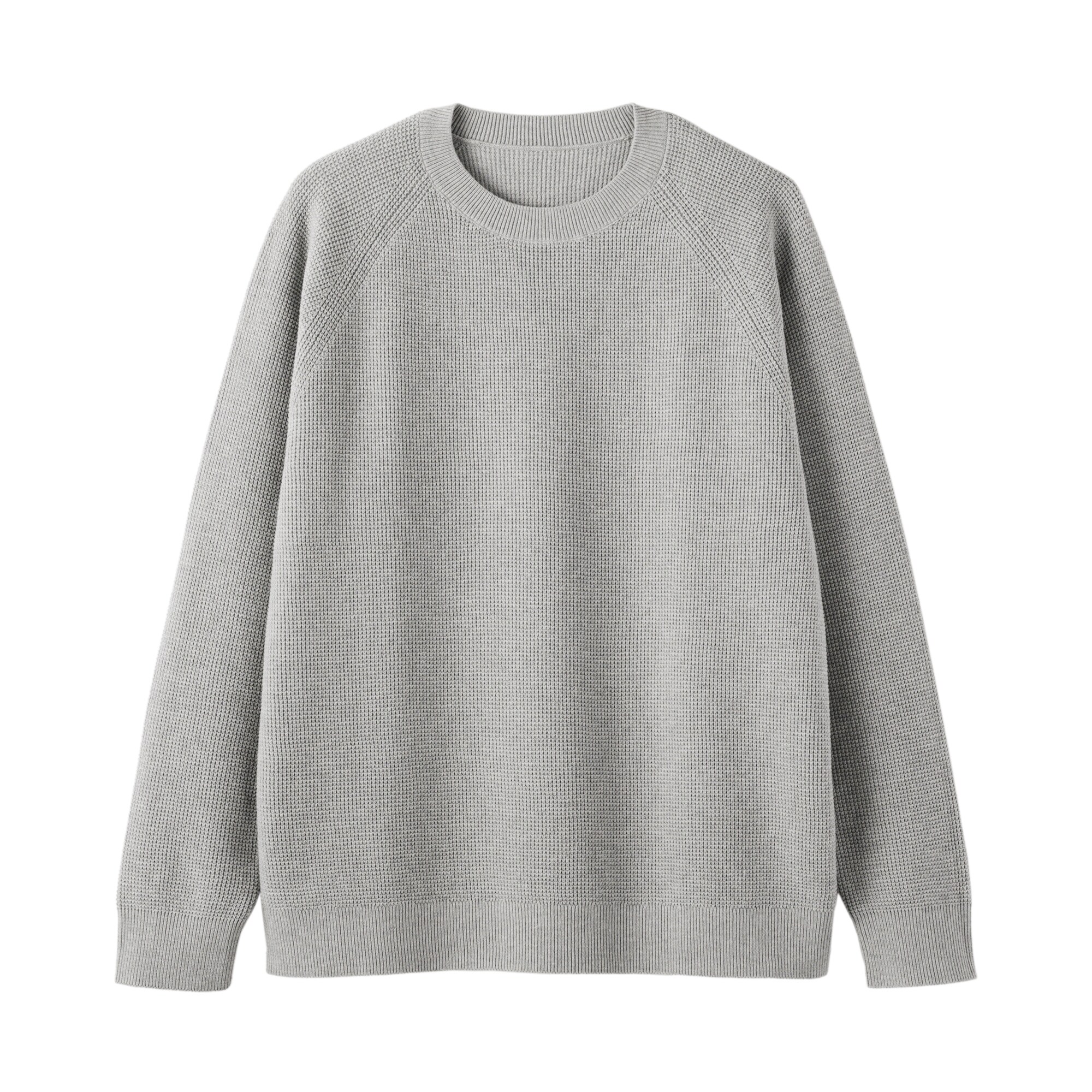紳士　洗えるワッフル編みクルーネックセーター