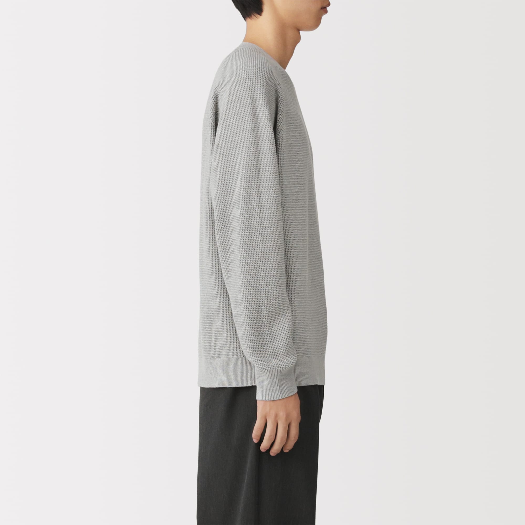 紳士 洗えるワッフル編みクルーネックセーター | 無印良品