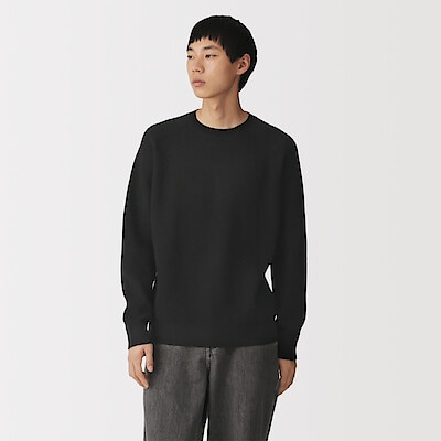 【１２月中旬発売予定】紳士　洗えるワッフル編みクルーネックセーター