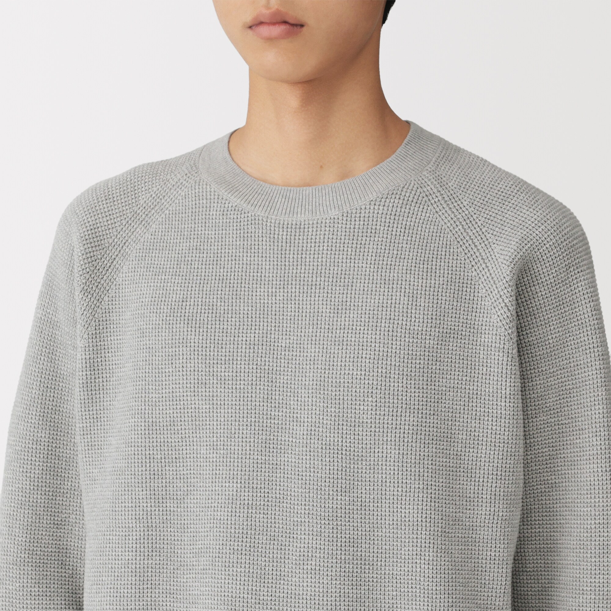 紳士　洗えるワッフル編みクルーネックセーター