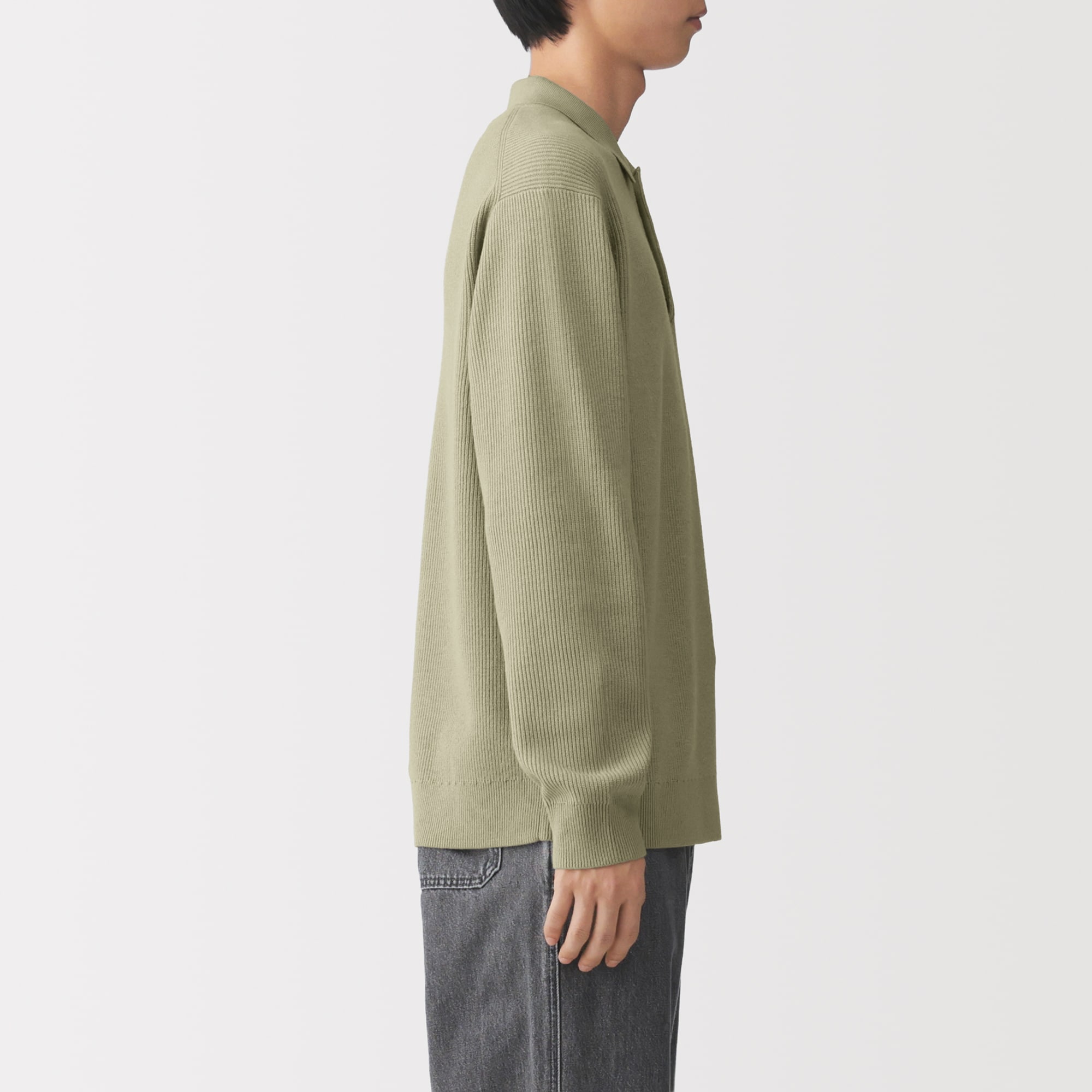 紳士　洗える畦編みポロセーター