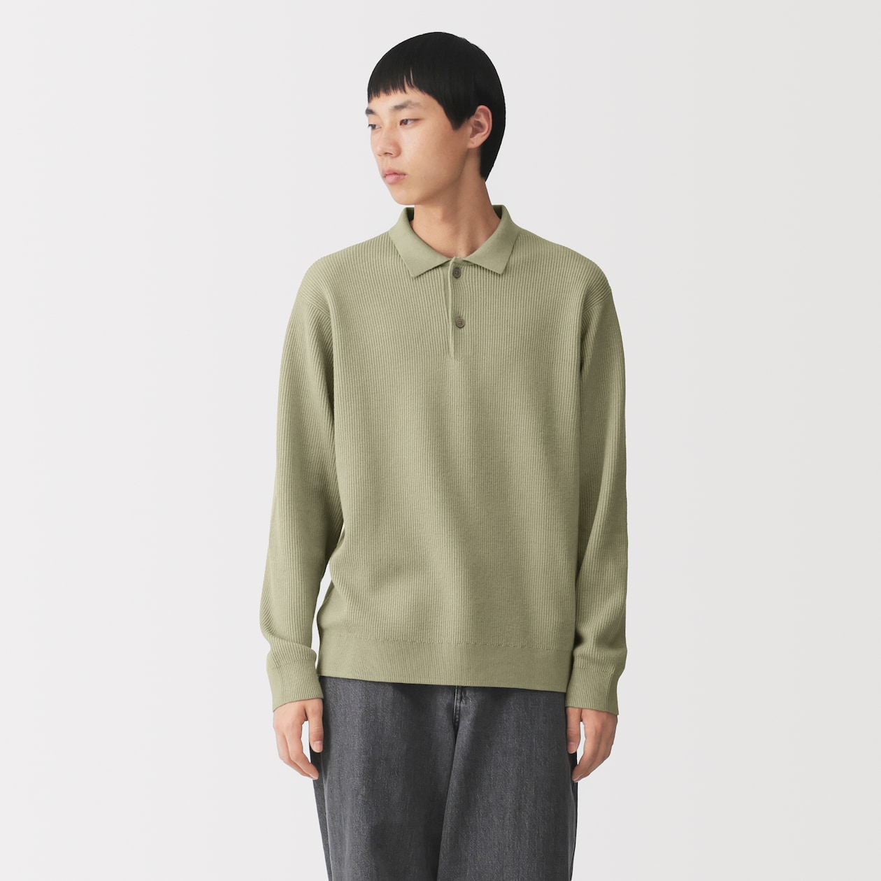 紳士　洗える畦編みポロセーター