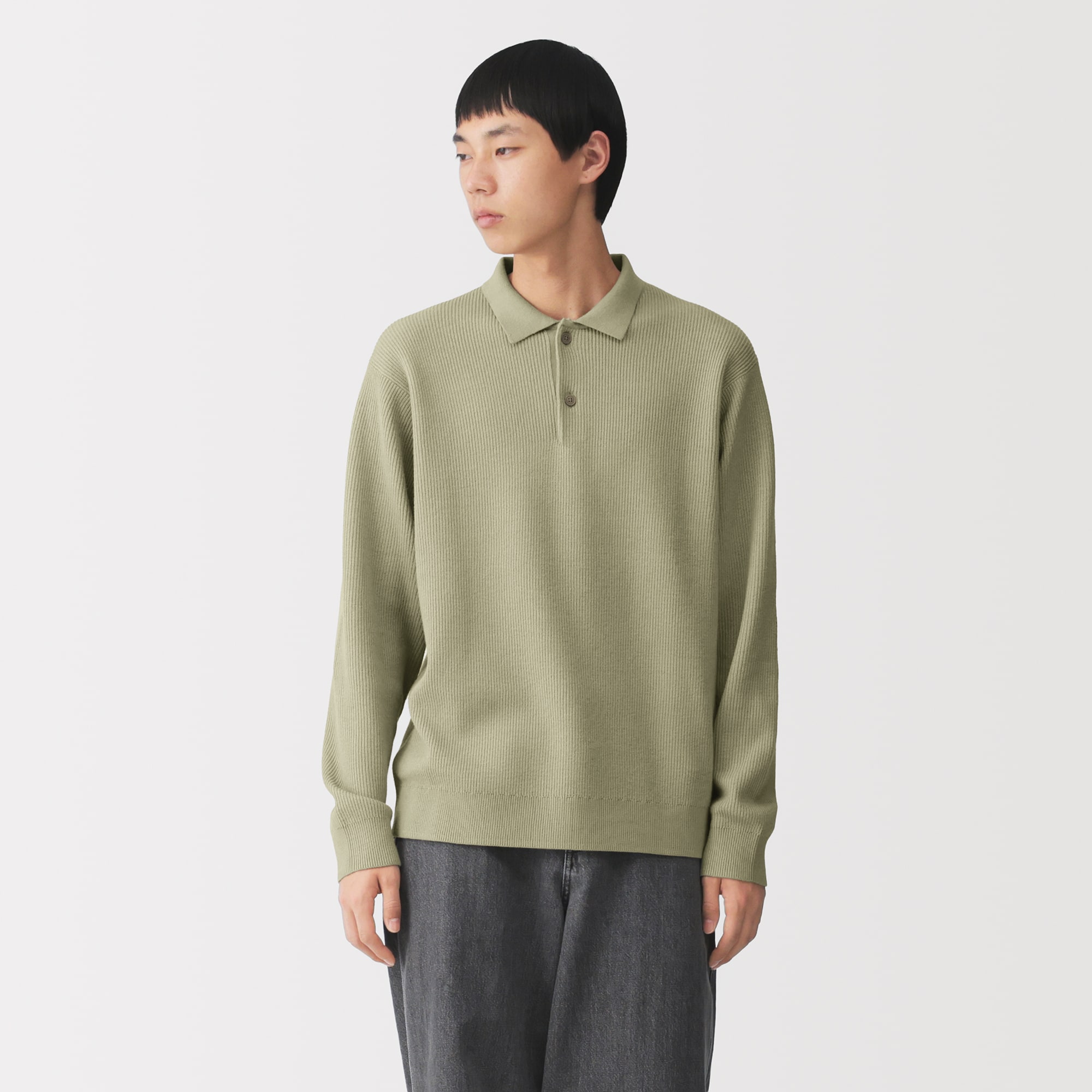 紳士　洗える畦編みポロセーター